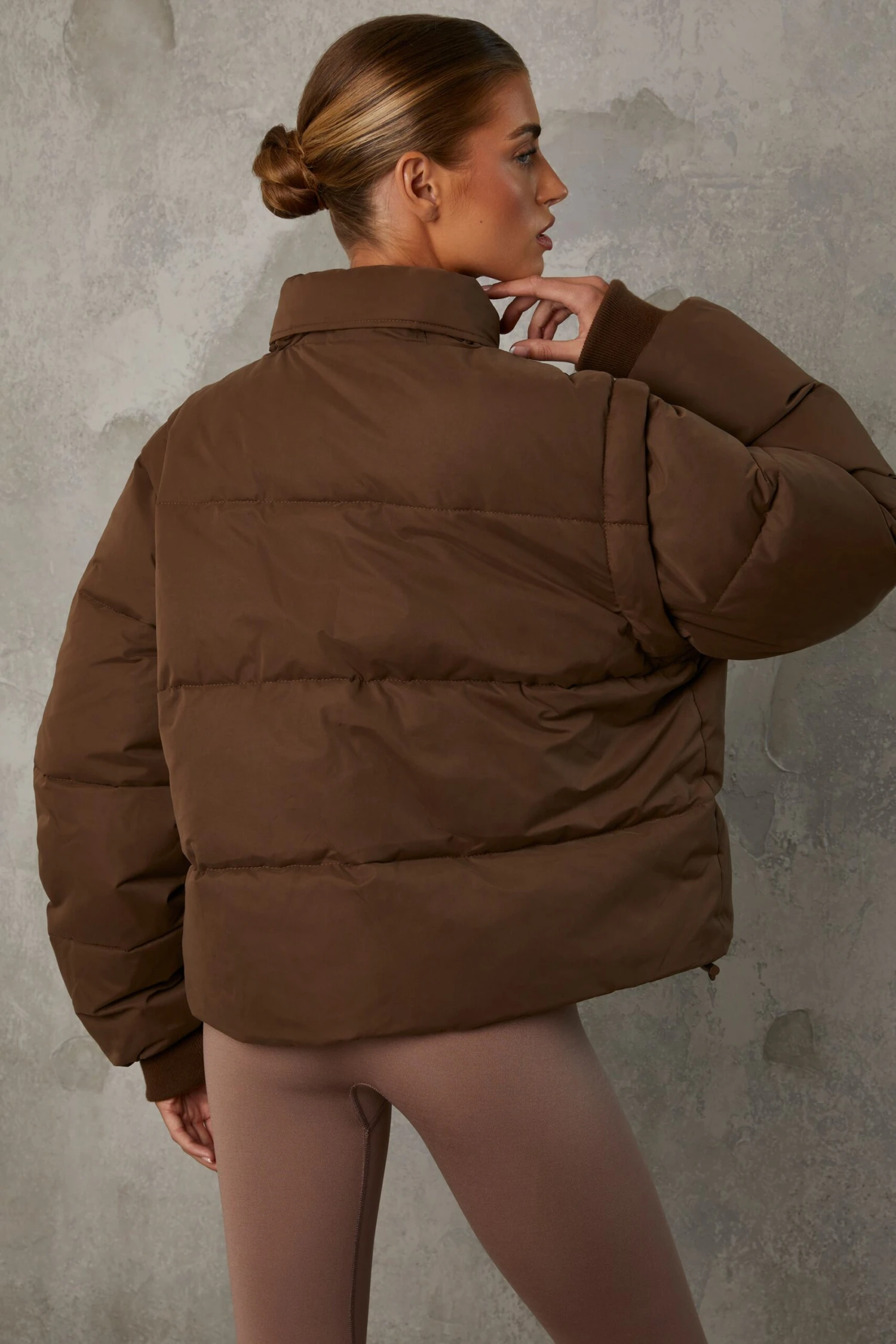Essential - Cropped Puffer Jacket With Detachable Sleeves In Cocoa Brown - Image 11
