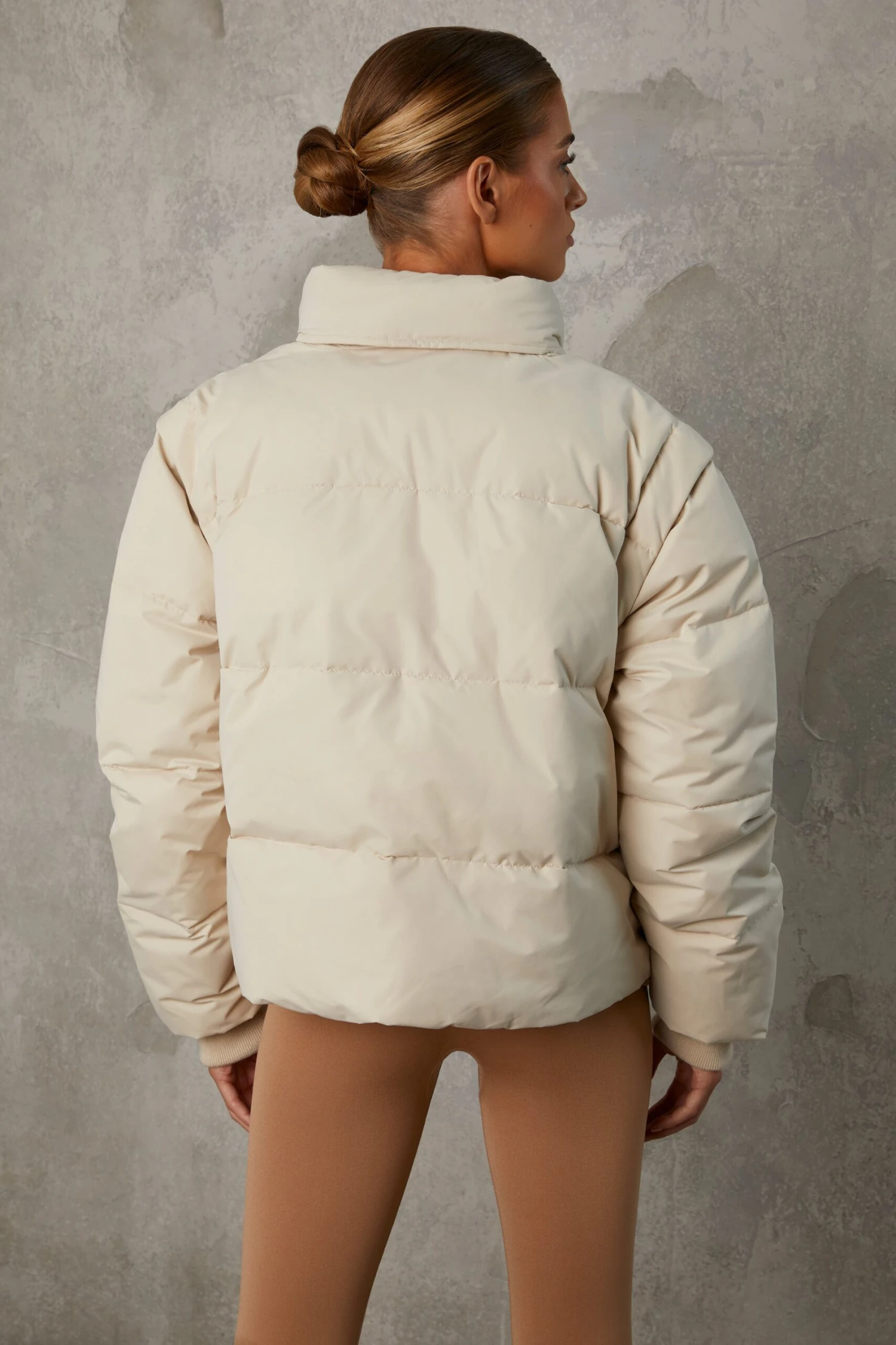 Essential - Cropped Puffer Jacket With Detachable Sleeves In Sand - Image 10