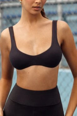 Flow - Soft Rib Scoop Neck Bralette In Washed Black
