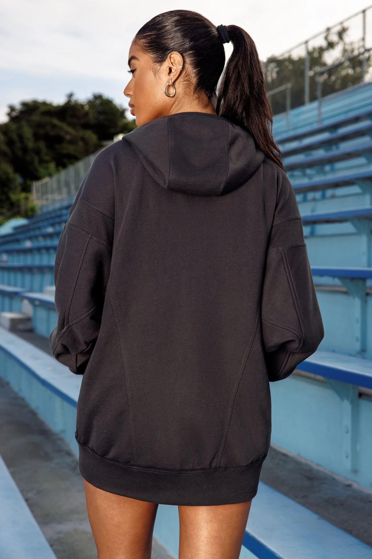 Evolution - Oversized Split Zip Hooded Jacket In Washed Black - Image 3
