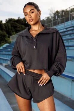 Offset - Oversized Polo Neck Jumper In Washed Black