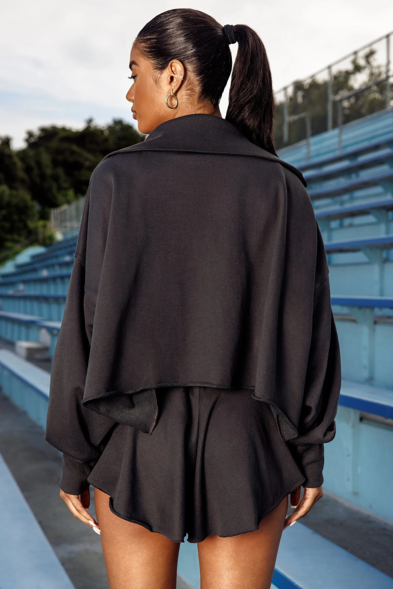 Offset - Oversized Polo Neck Jumper In Washed Black - Image 3