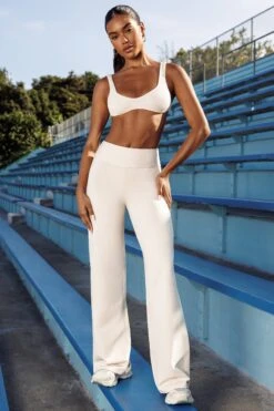 Poise - High Waist Fold Over Trousers In Marled Oat