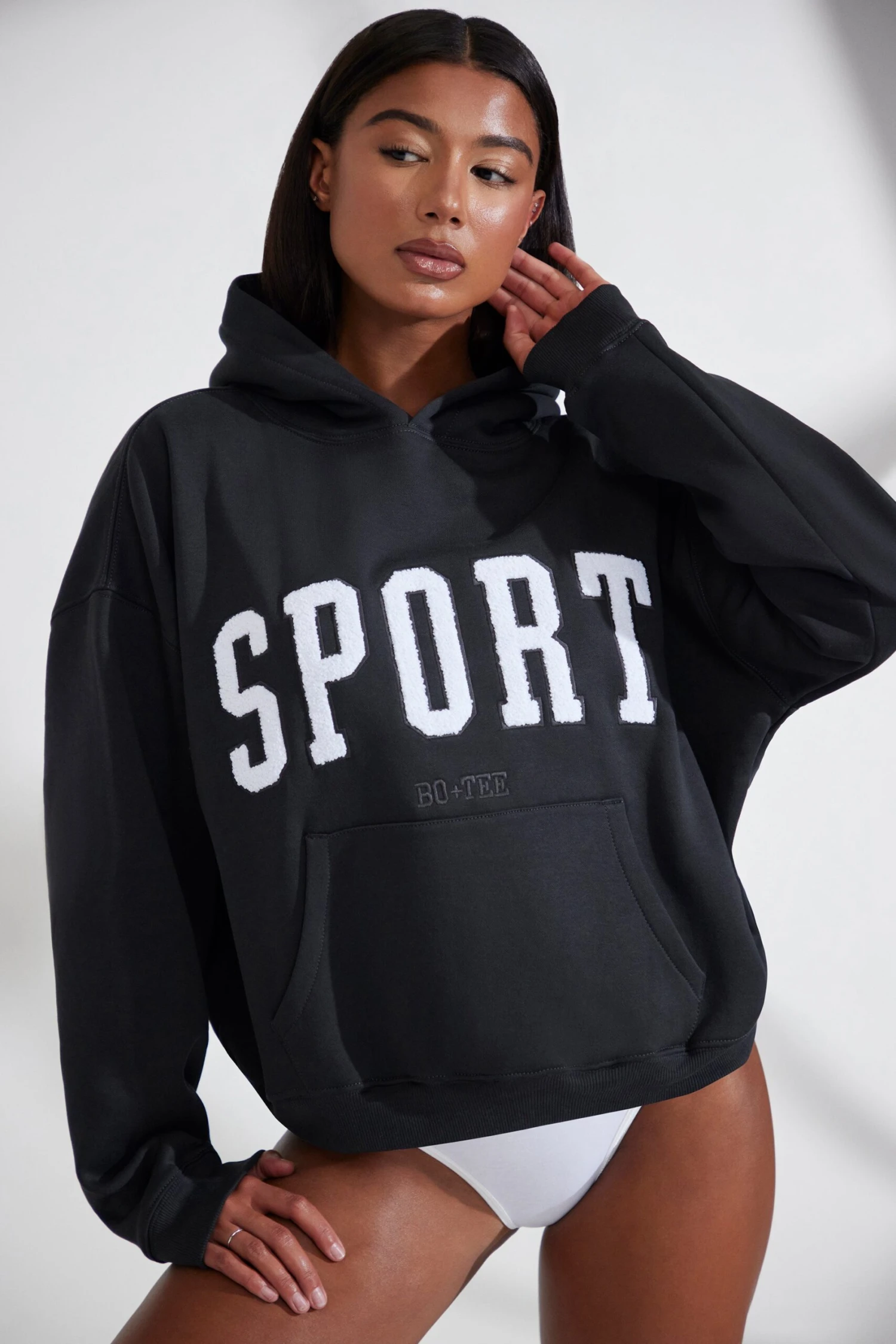 Varsity - Oversized Hooded Sweatshirt In Black - Image 4
