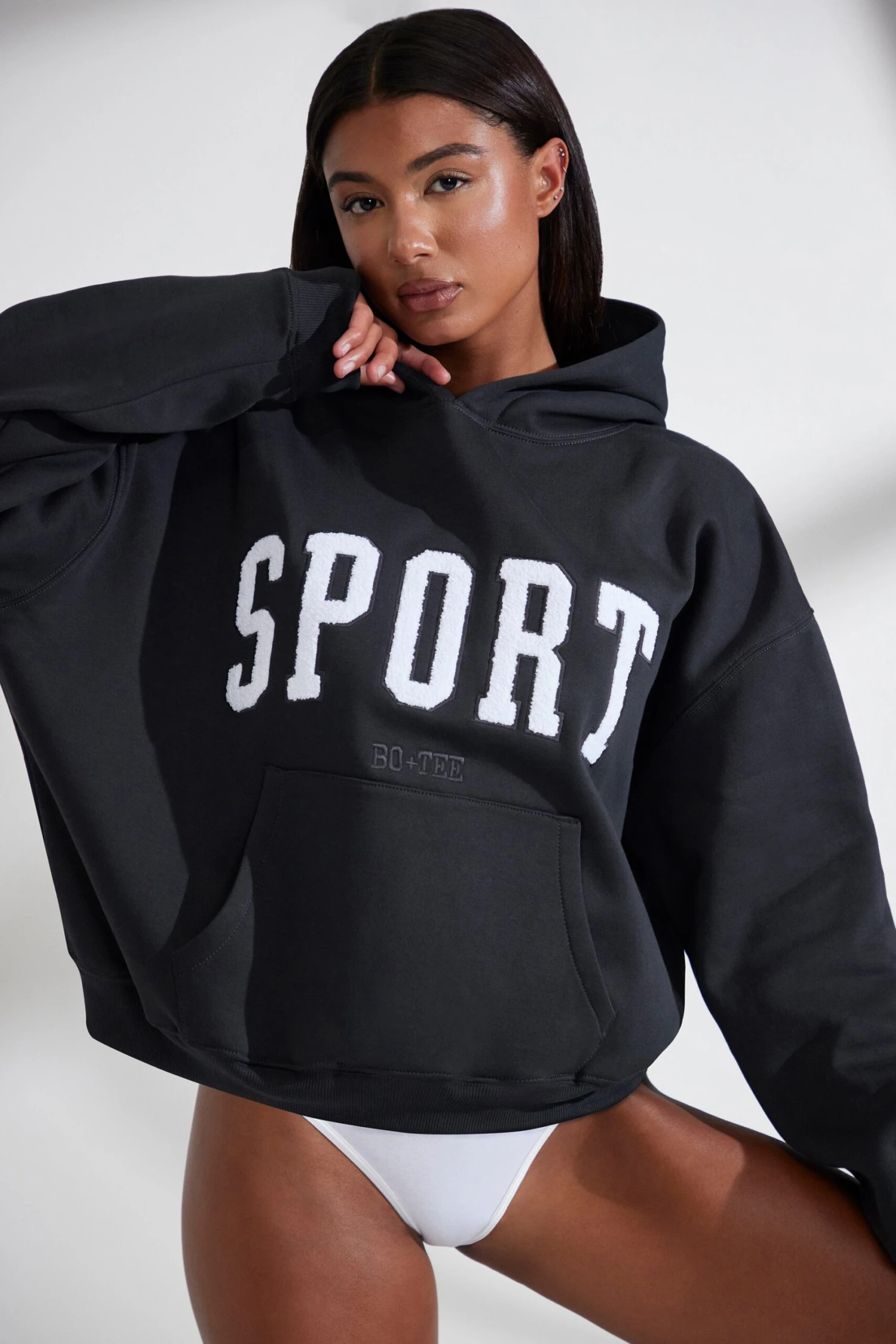Varsity - Oversized Hooded Sweatshirt In Black - Image 5