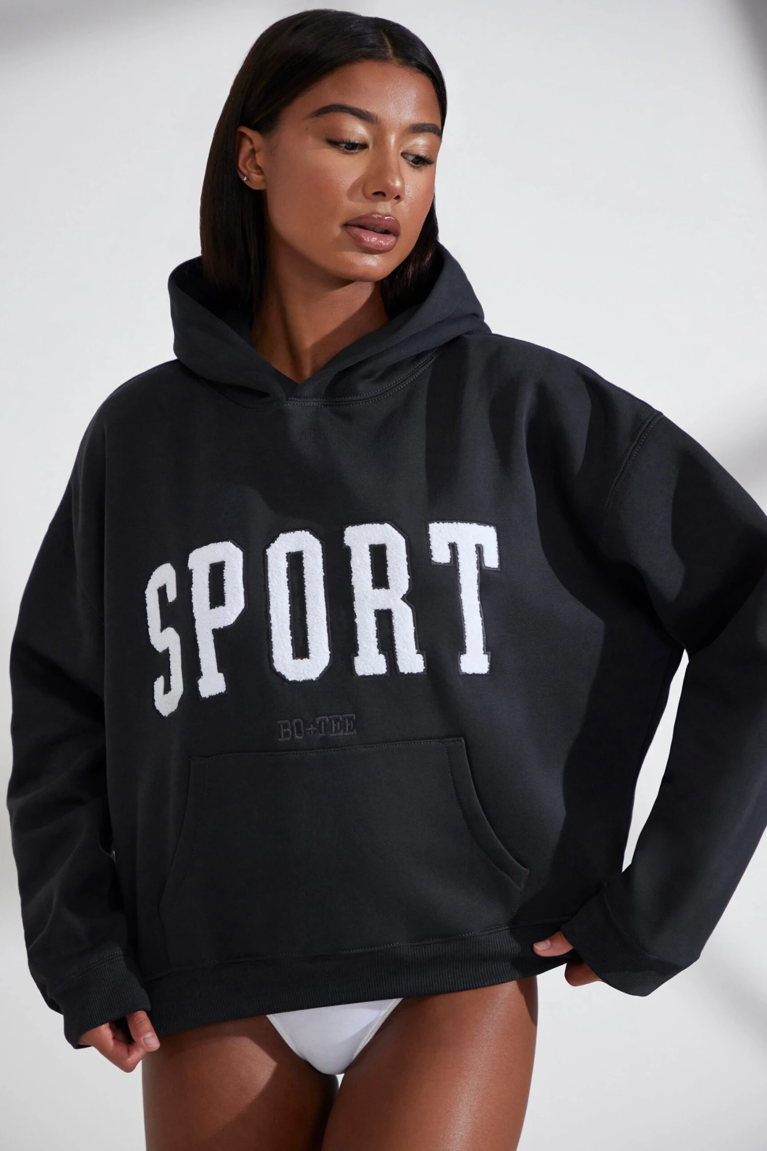 Varsity - Oversized Hooded Sweatshirt In Black