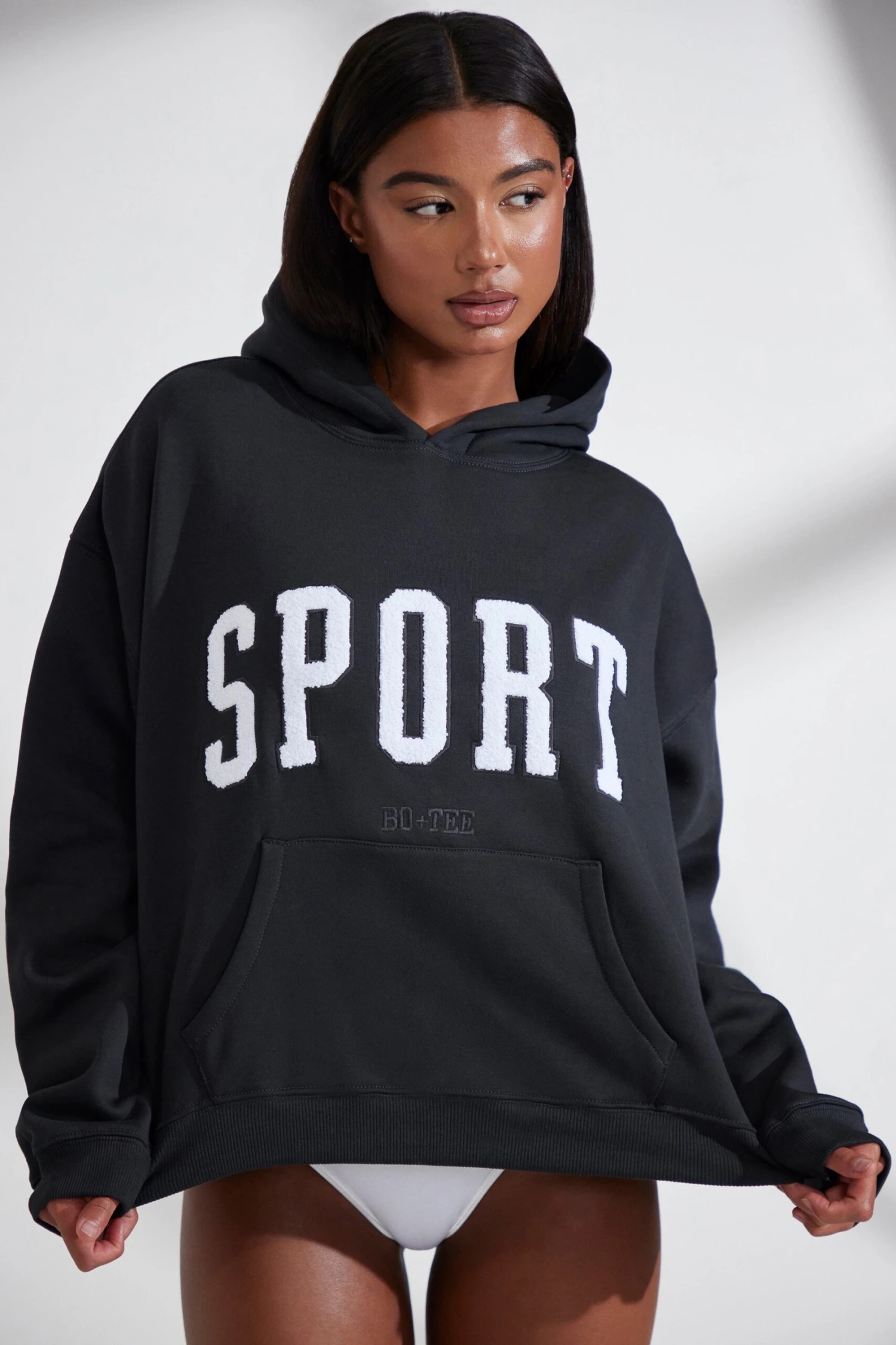 Varsity - Oversized Hooded Sweatshirt In Black - Image 7