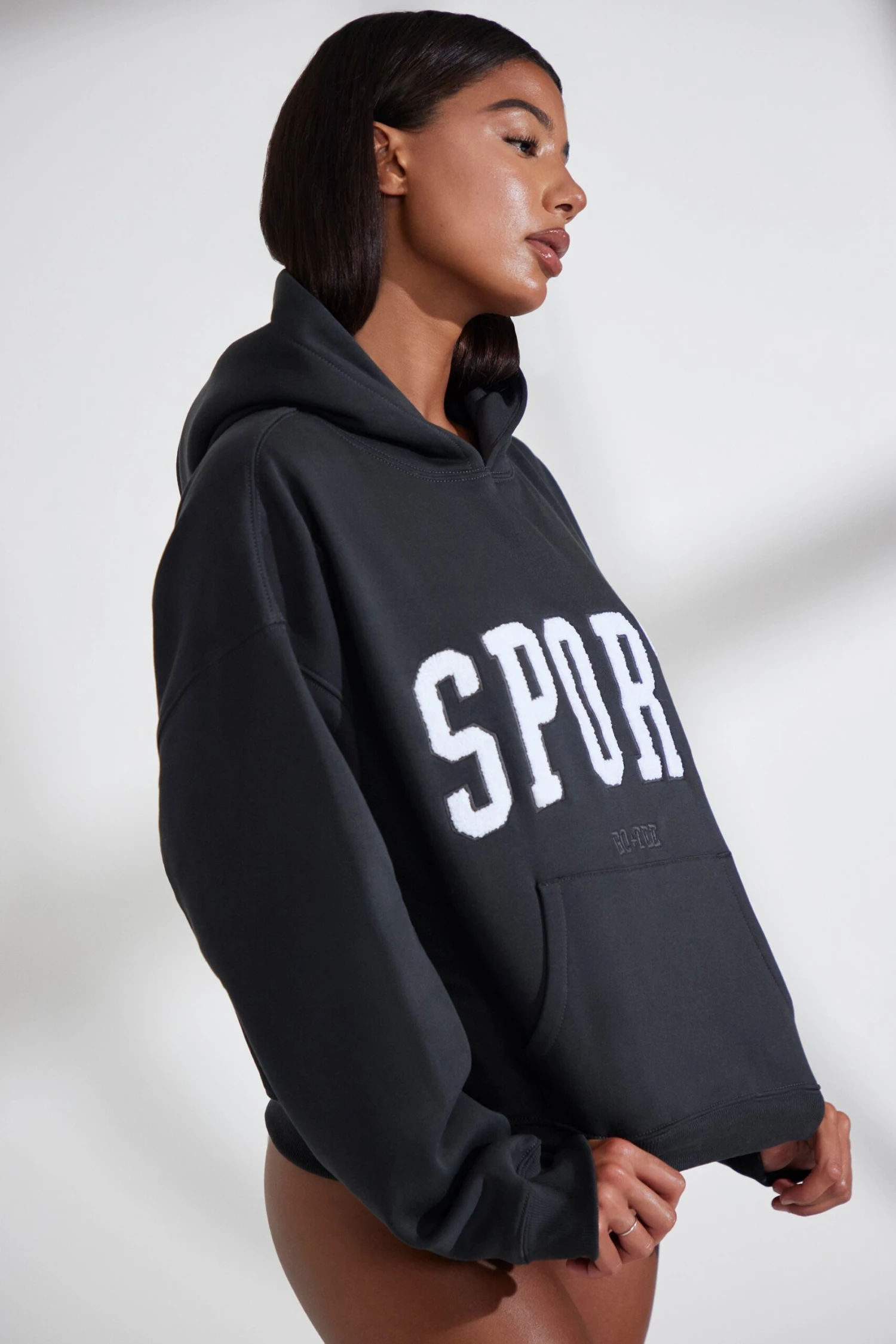 Varsity - Oversized Hooded Sweatshirt In Black - Image 2