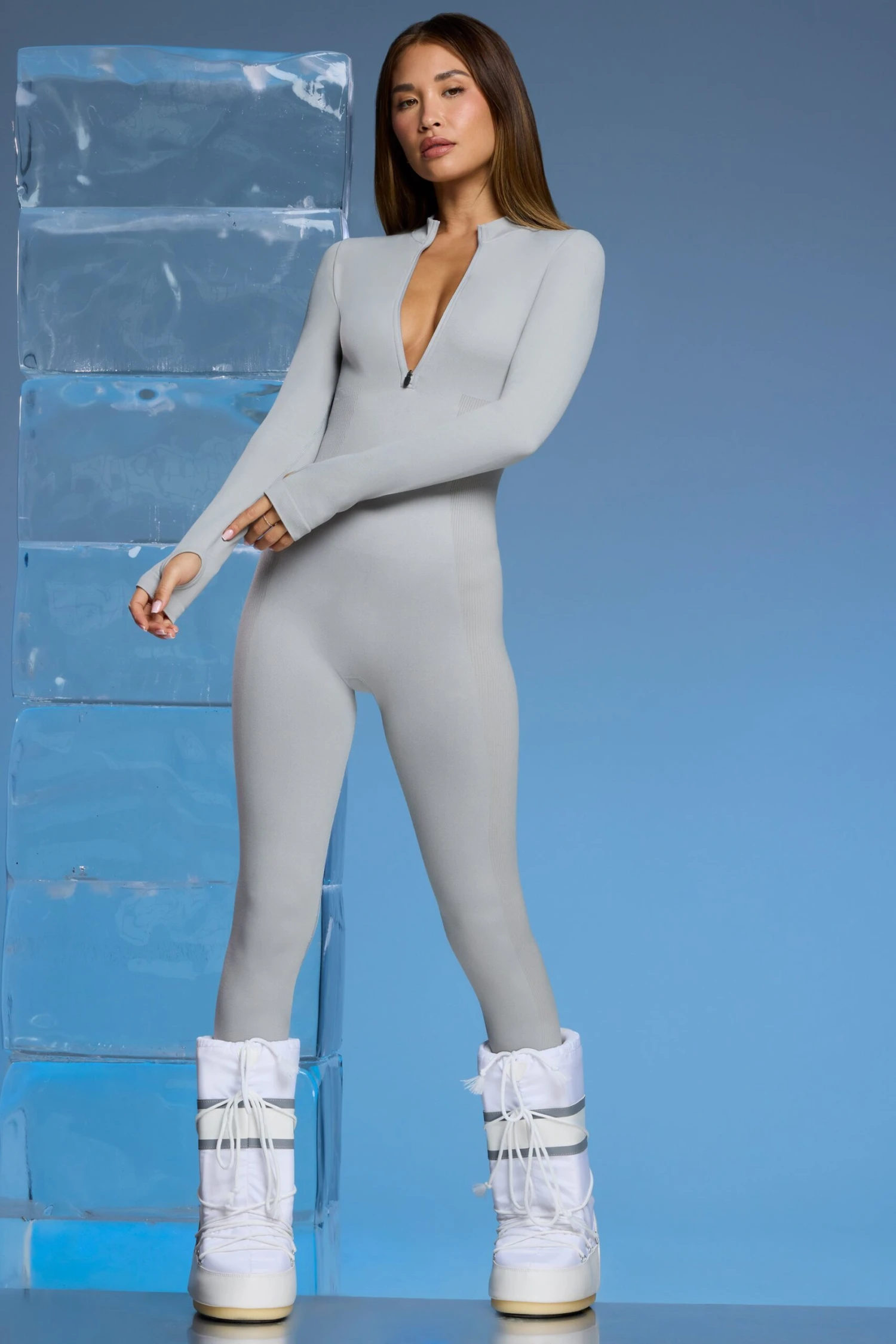 Chalet - Super Sculpt Base Layer Jumpsuit In Light Grey - Image 9