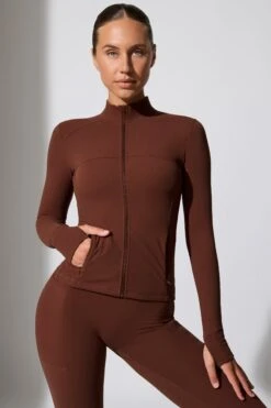 Growing - Long Sleeve Zip Up Jacket In Chocolate
