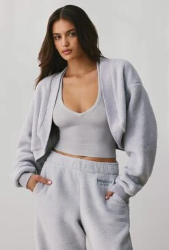 Mellow - Fleece Cropped Shrug In Fog