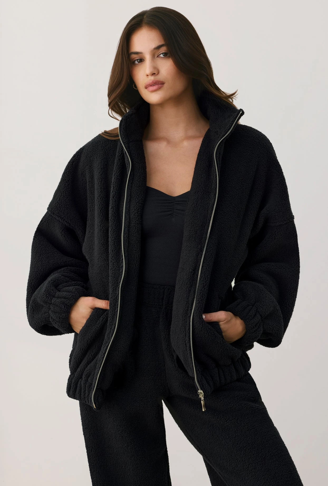 Cushy - Oversized Fleece Zip Up Jacket In Onyx - Image 5