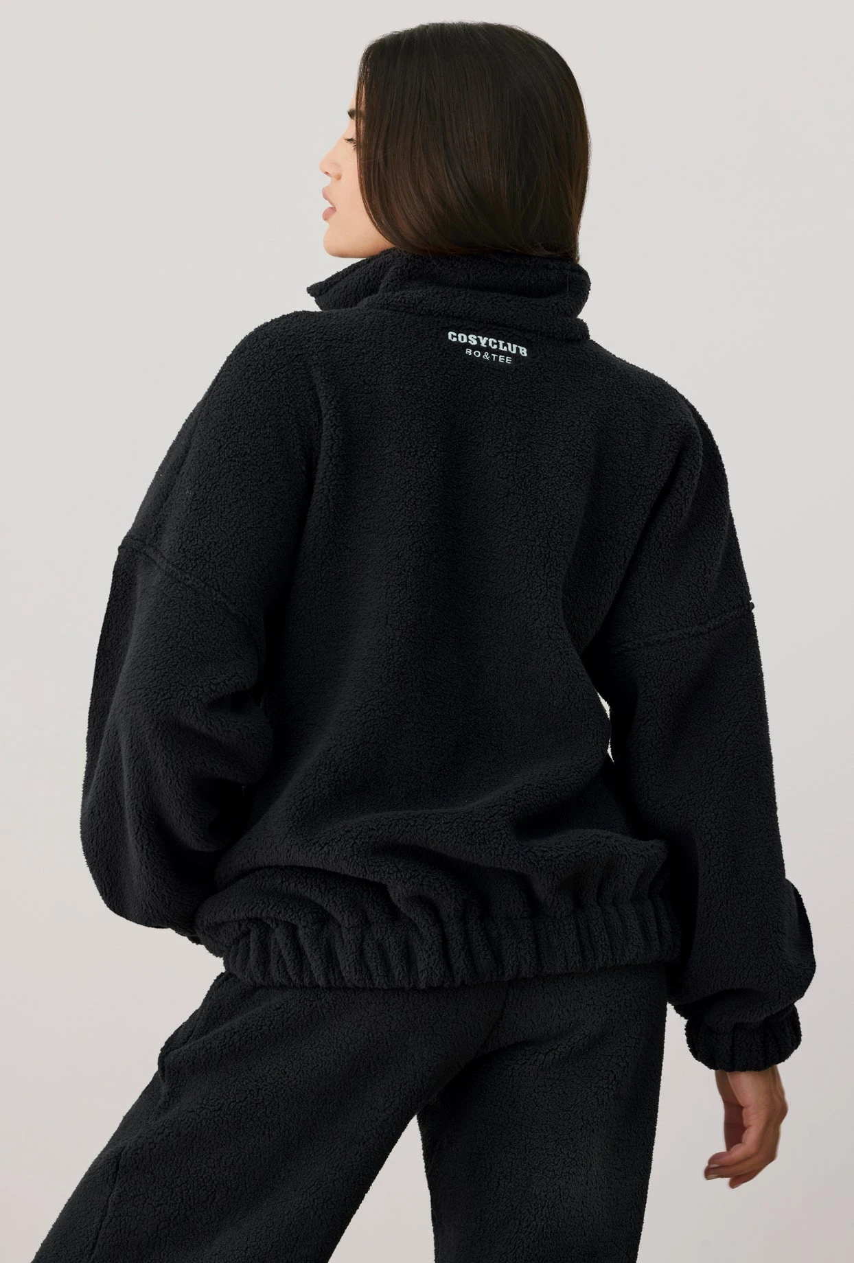 Cushy - Oversized Fleece Zip Up Jacket In Onyx - Image 3