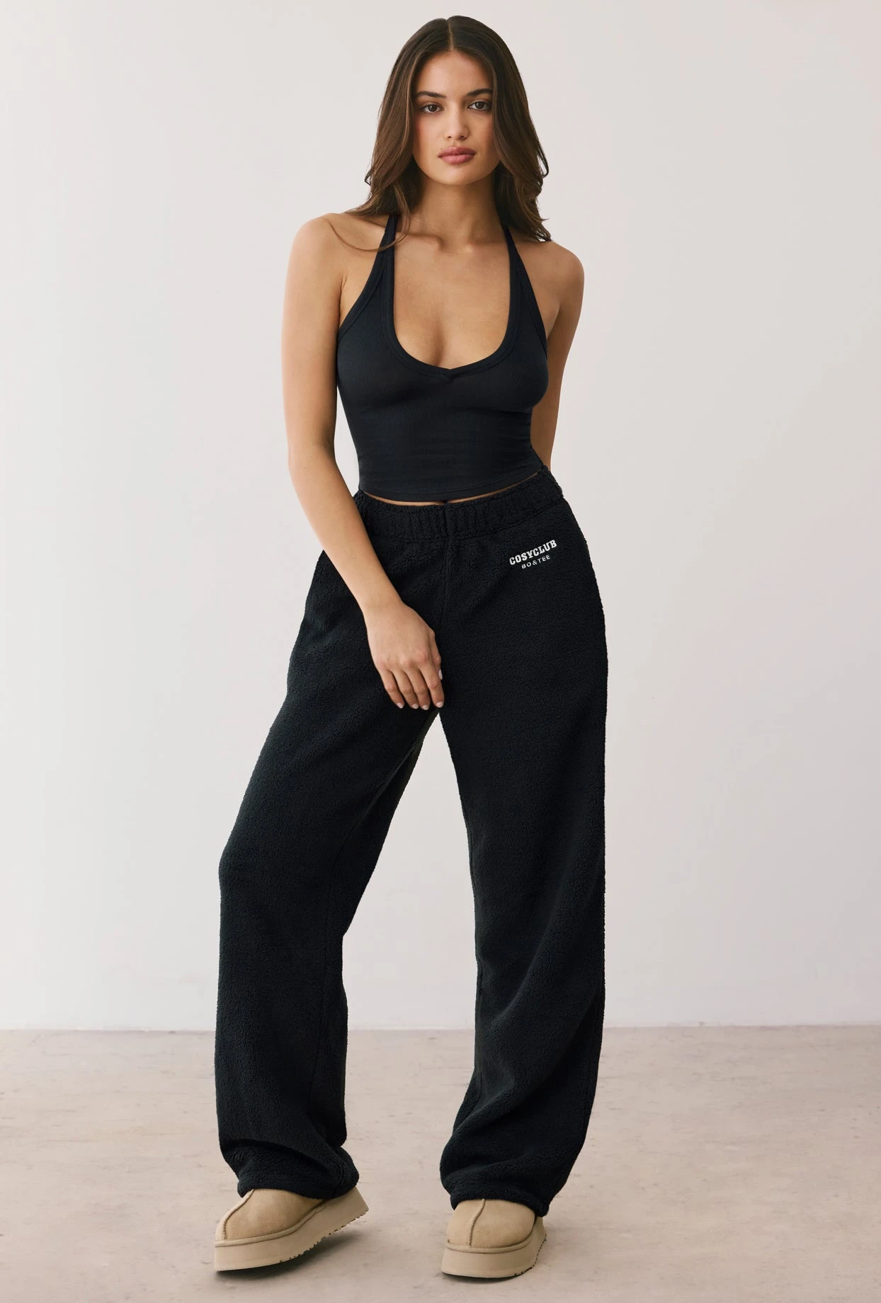 Laze - Petite Fleece Wide Leg Joggers In Onyx - Image 5