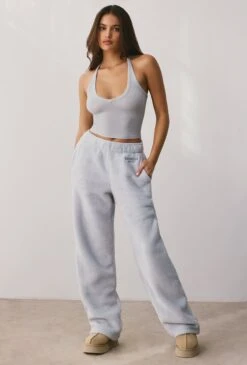 Laze - Petite Fleece Wide Leg Joggers In Fog