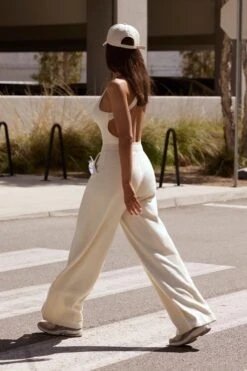 Terry Towelling Wide-Leg Joggers In Cream