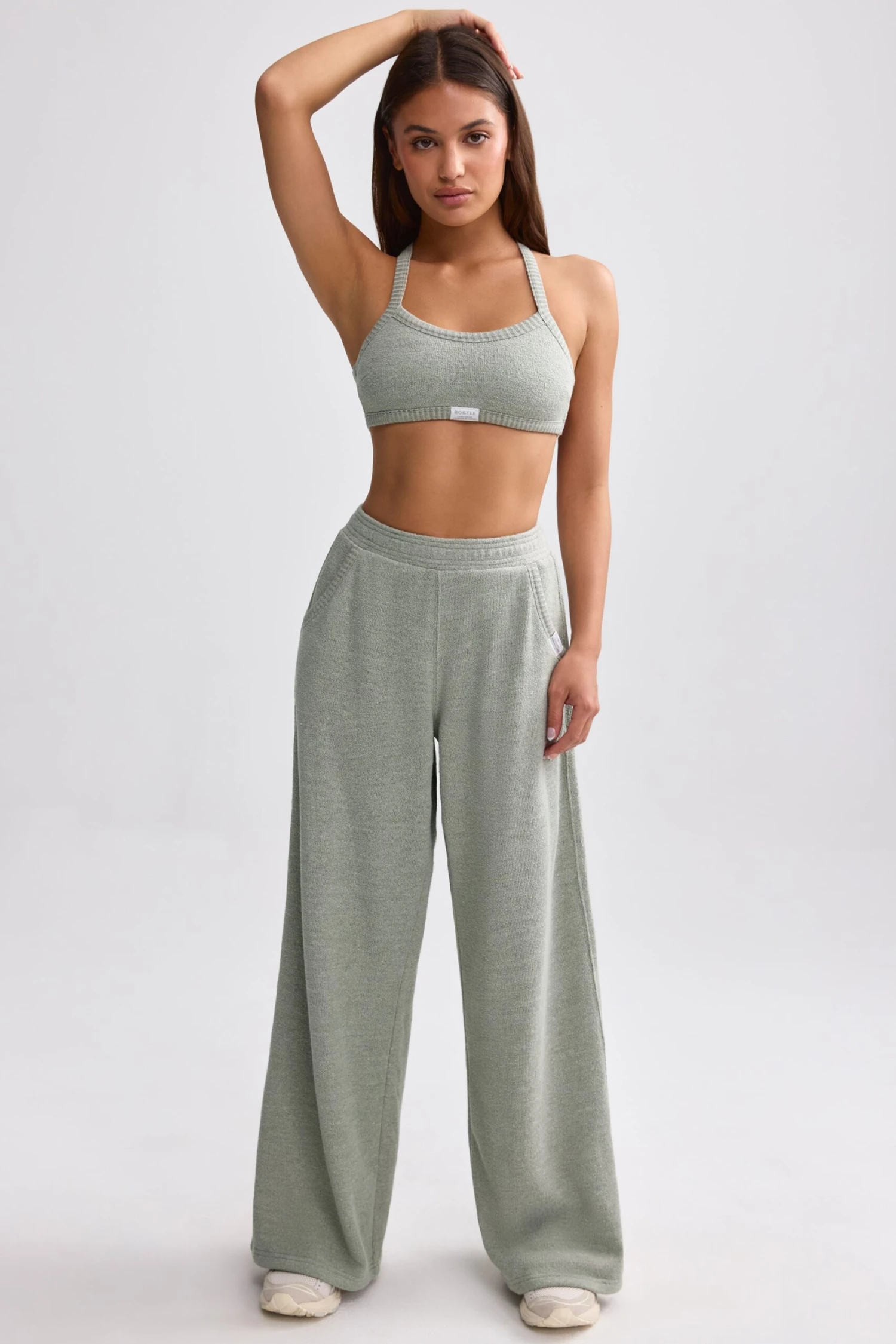 Petite Terry Towelling Wide-Leg Joggers In Sage Grey - Image 7