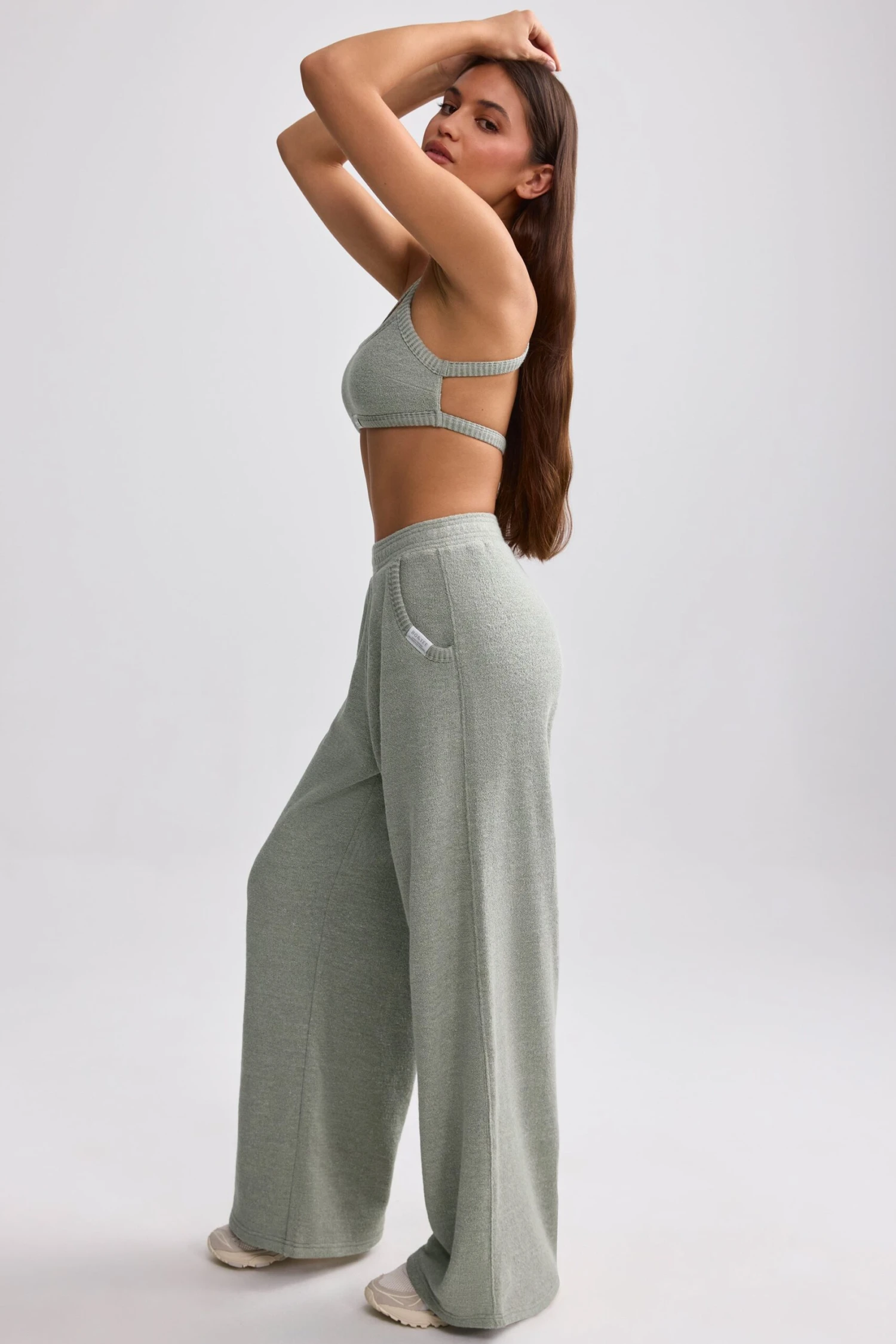Petite Terry Towelling Wide-Leg Joggers In Sage Grey - Image 2