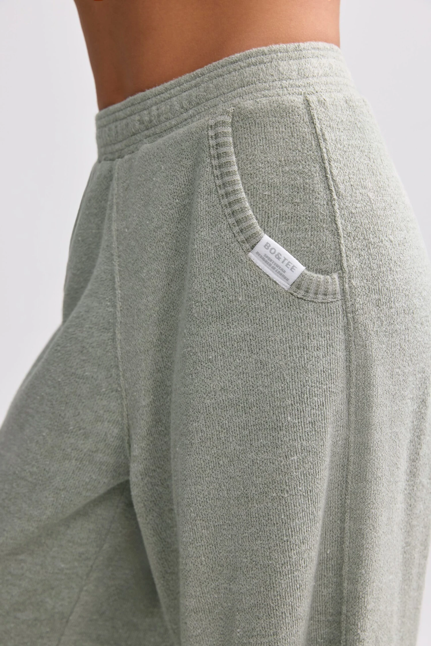 Petite Terry Towelling Wide-Leg Joggers In Sage Grey - Image 4