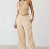 Laze - Petite Fleece Wide Leg Joggers In Cashmere