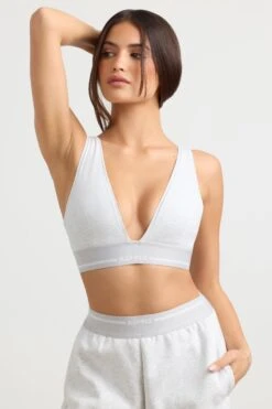 Recreation - Plunge-Neck Crop Top In Grey Marl