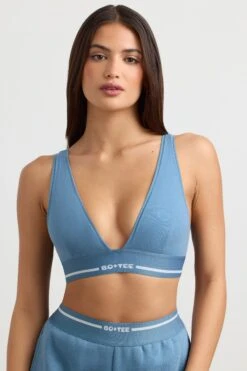 Recreation - Plunge-Neck Crop Top In Steel Blue