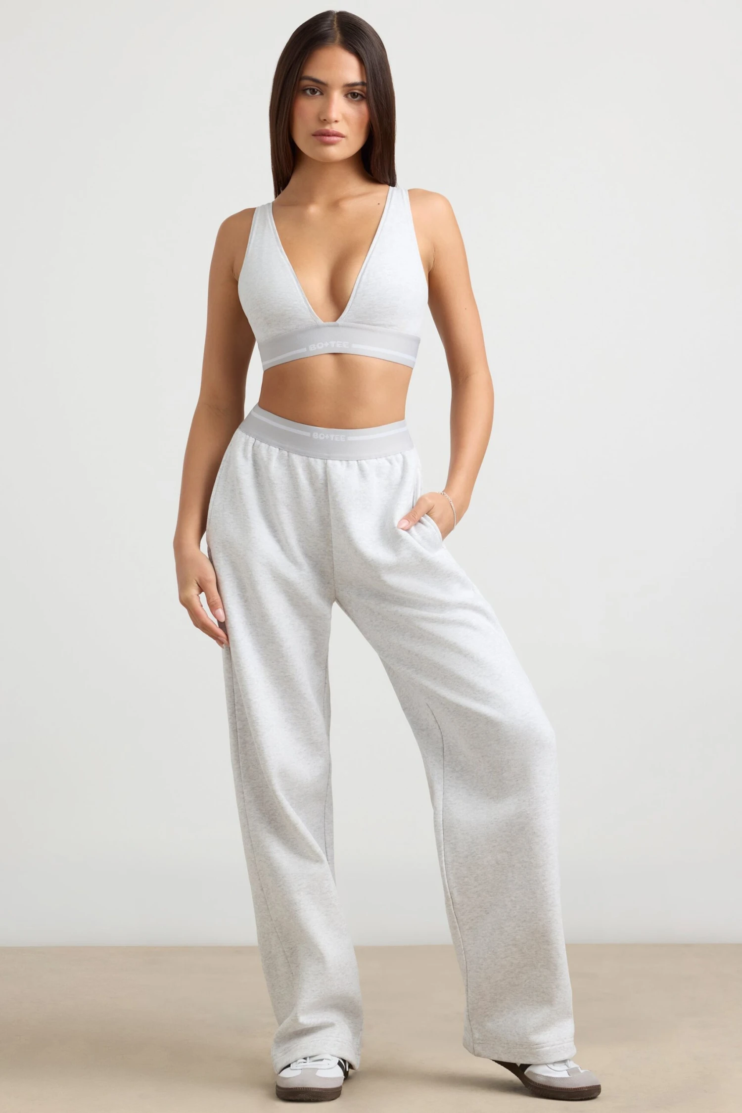 Fluid - Petite High-Waist Straight-Leg Joggers In Grey Marl - Image 7