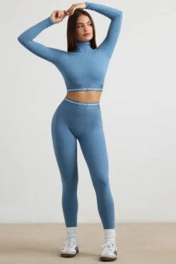 Necessity - Petite High-Waist Leggings In Steel Blue