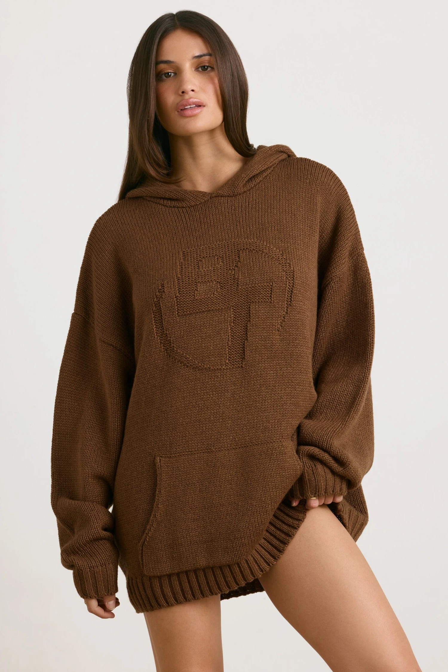 Boyfriend - Oversized Chunky Knit Hoodie In Espresso - Image 10