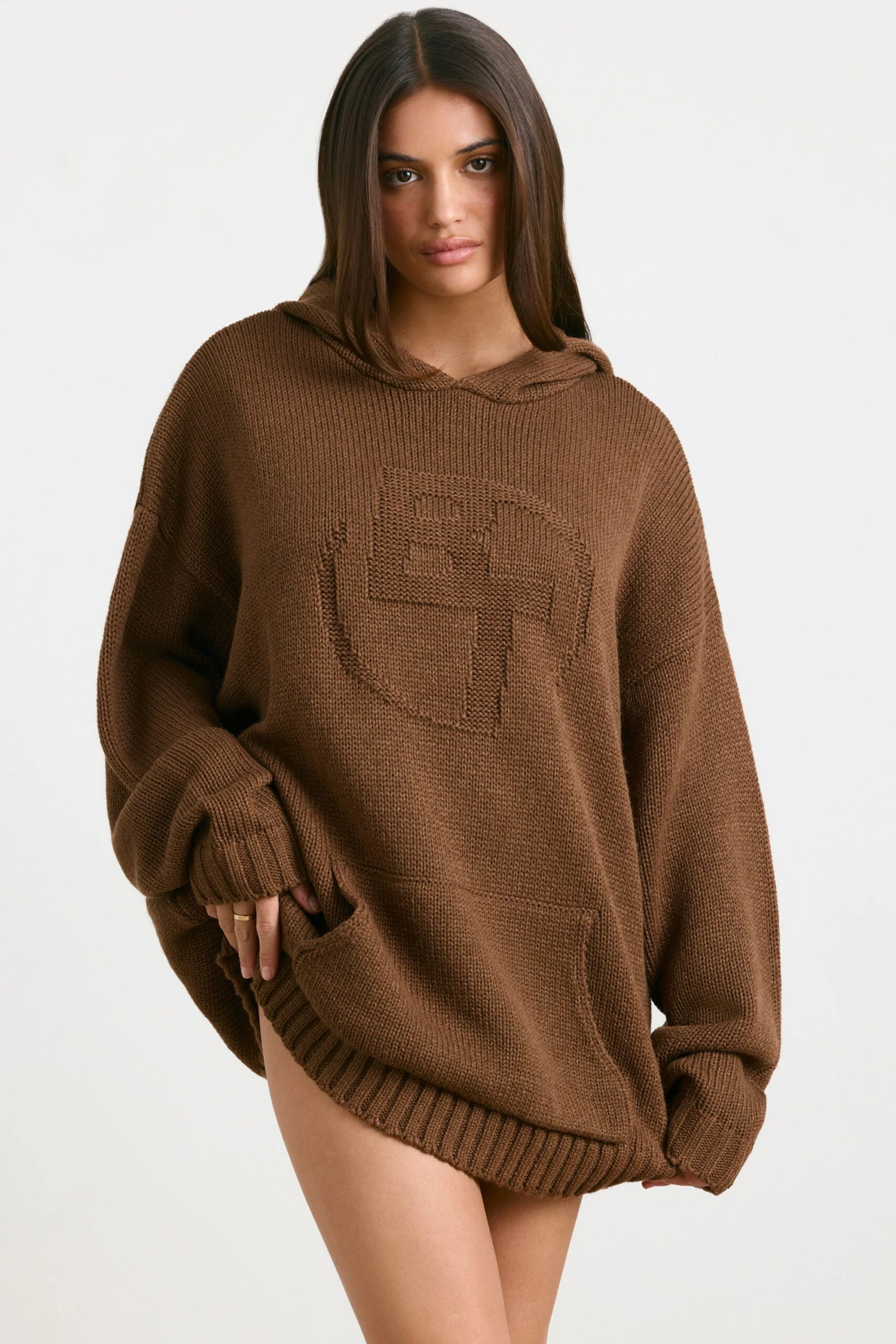 Boyfriend - Oversized Chunky Knit Hoodie In Espresso - Image 8