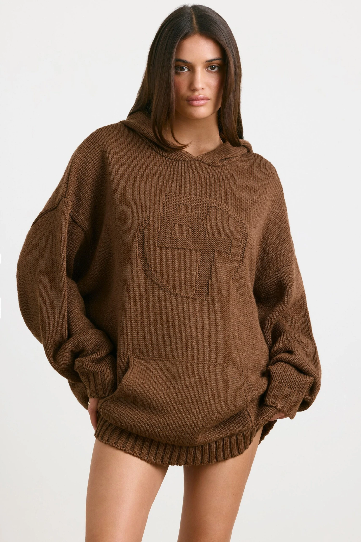 Boyfriend - Oversized Chunky Knit Hoodie In Espresso - Image 9