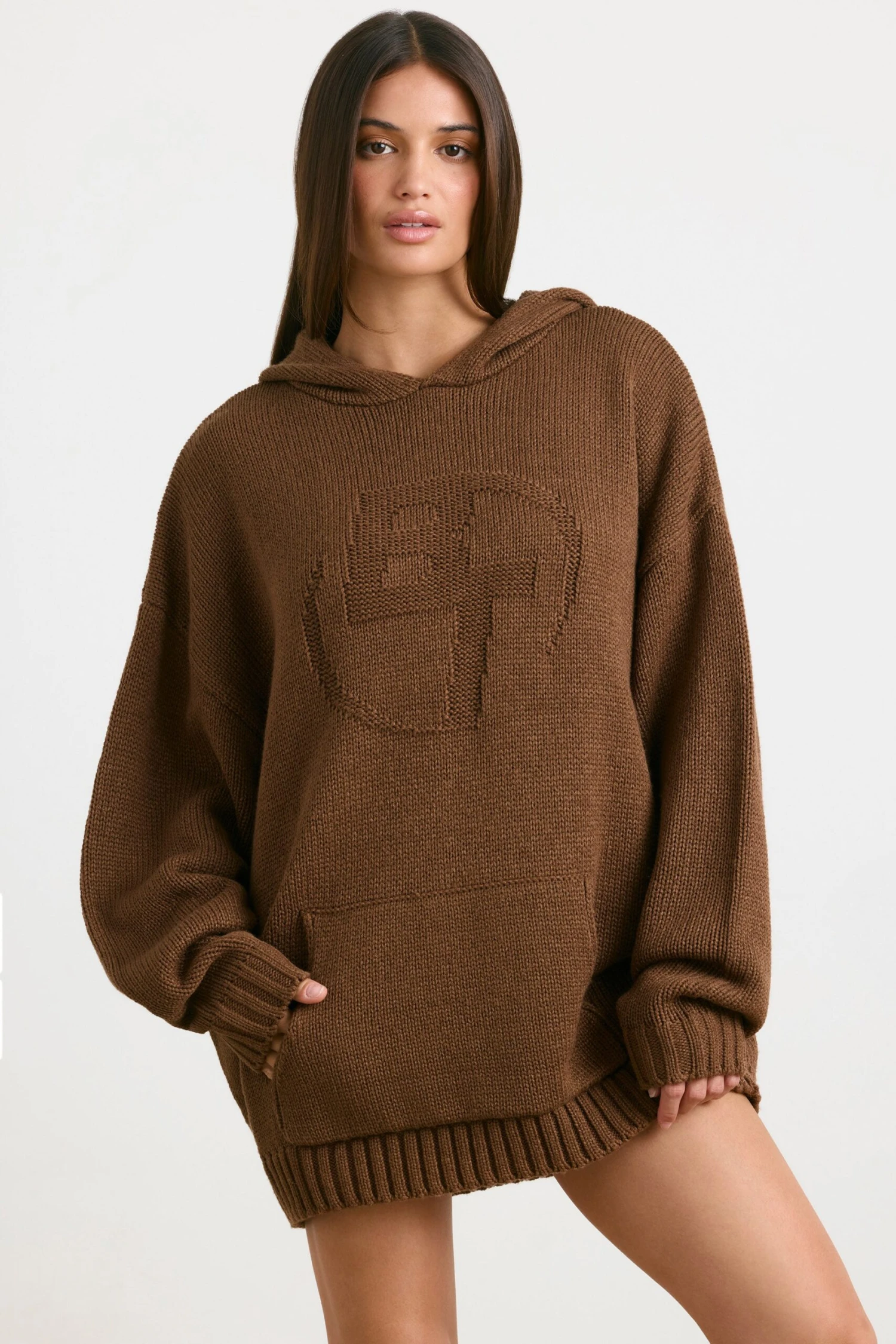 Boyfriend - Oversized Chunky Knit Hoodie In Espresso