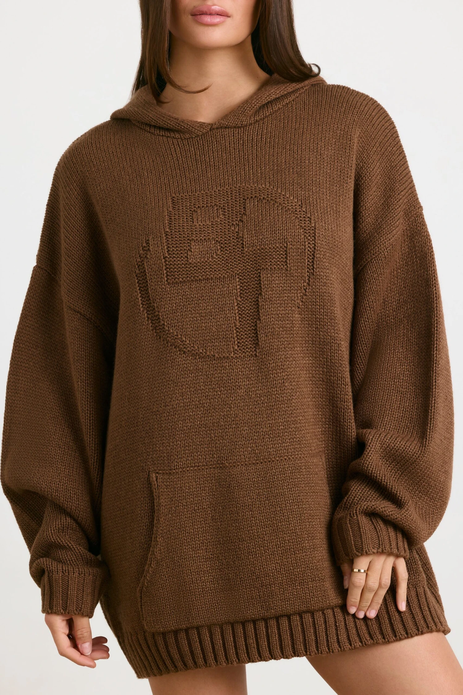 Boyfriend - Oversized Chunky Knit Hoodie In Espresso - Image 4