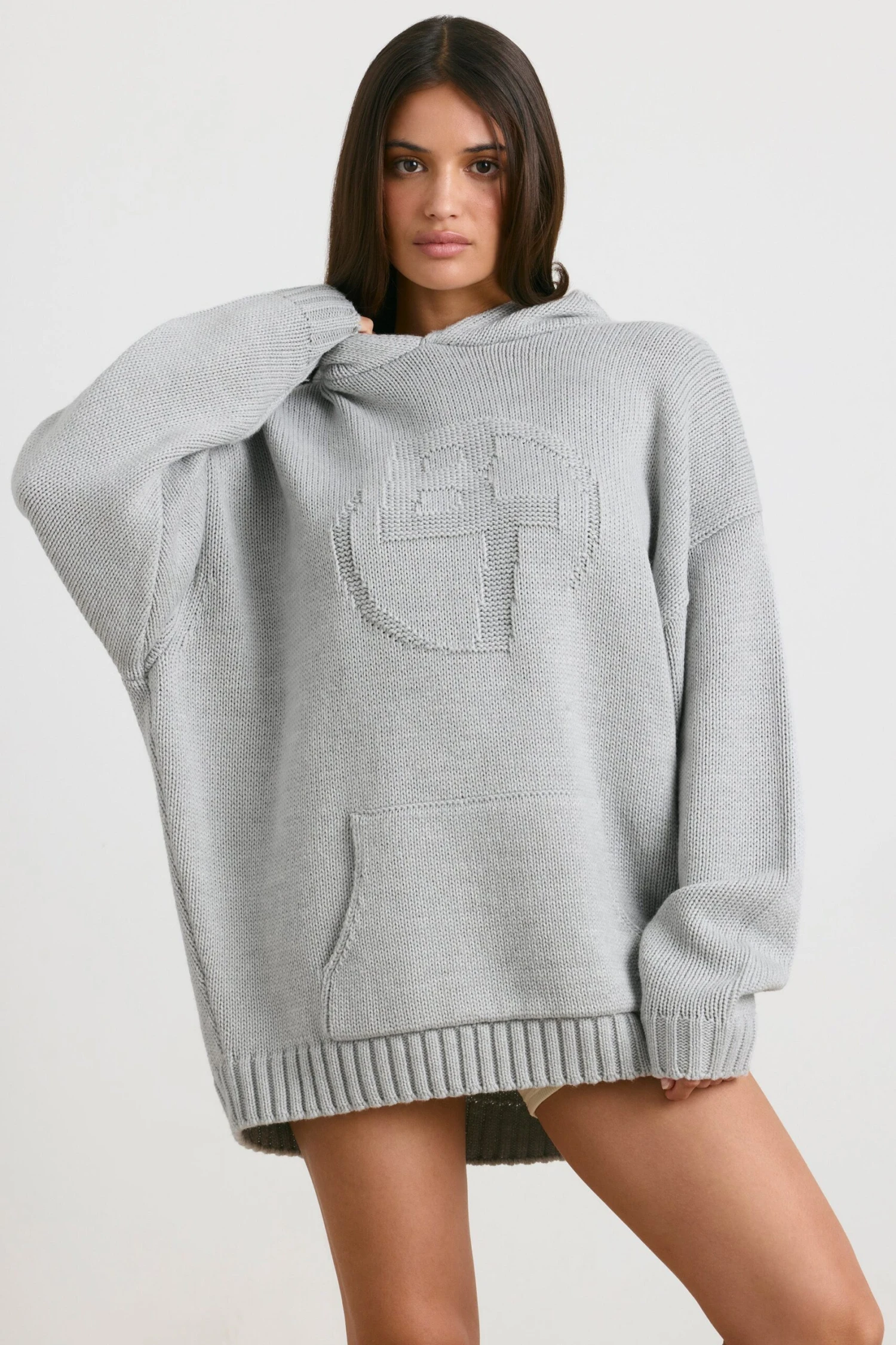 Boyfriend - Oversized Chunky Knit Hoodie In Heather Grey - Image 8