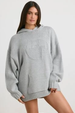 Boyfriend - Oversized Chunky Knit Hoodie In Heather Grey