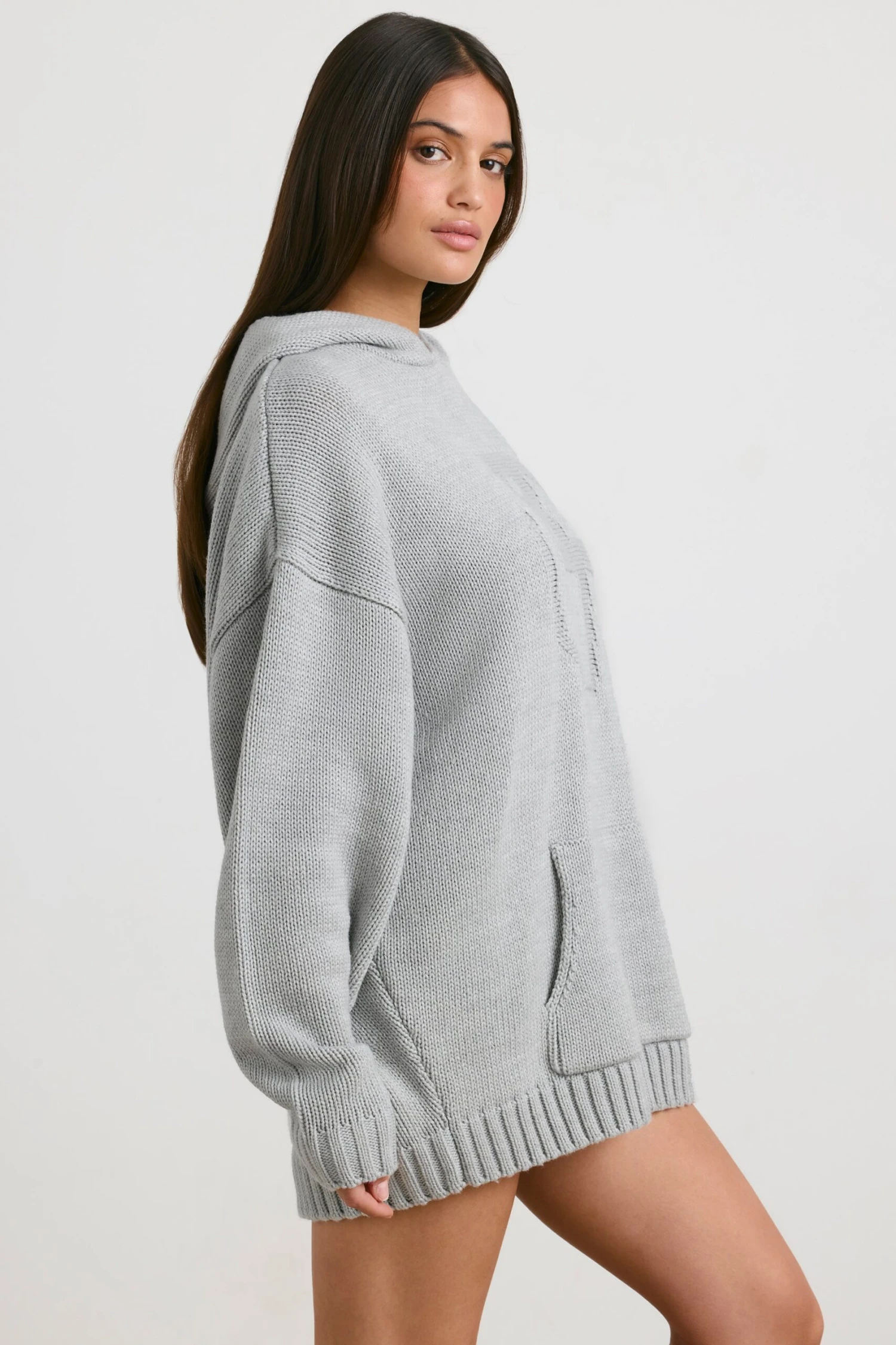Boyfriend - Oversized Chunky Knit Hoodie In Heather Grey - Image 2