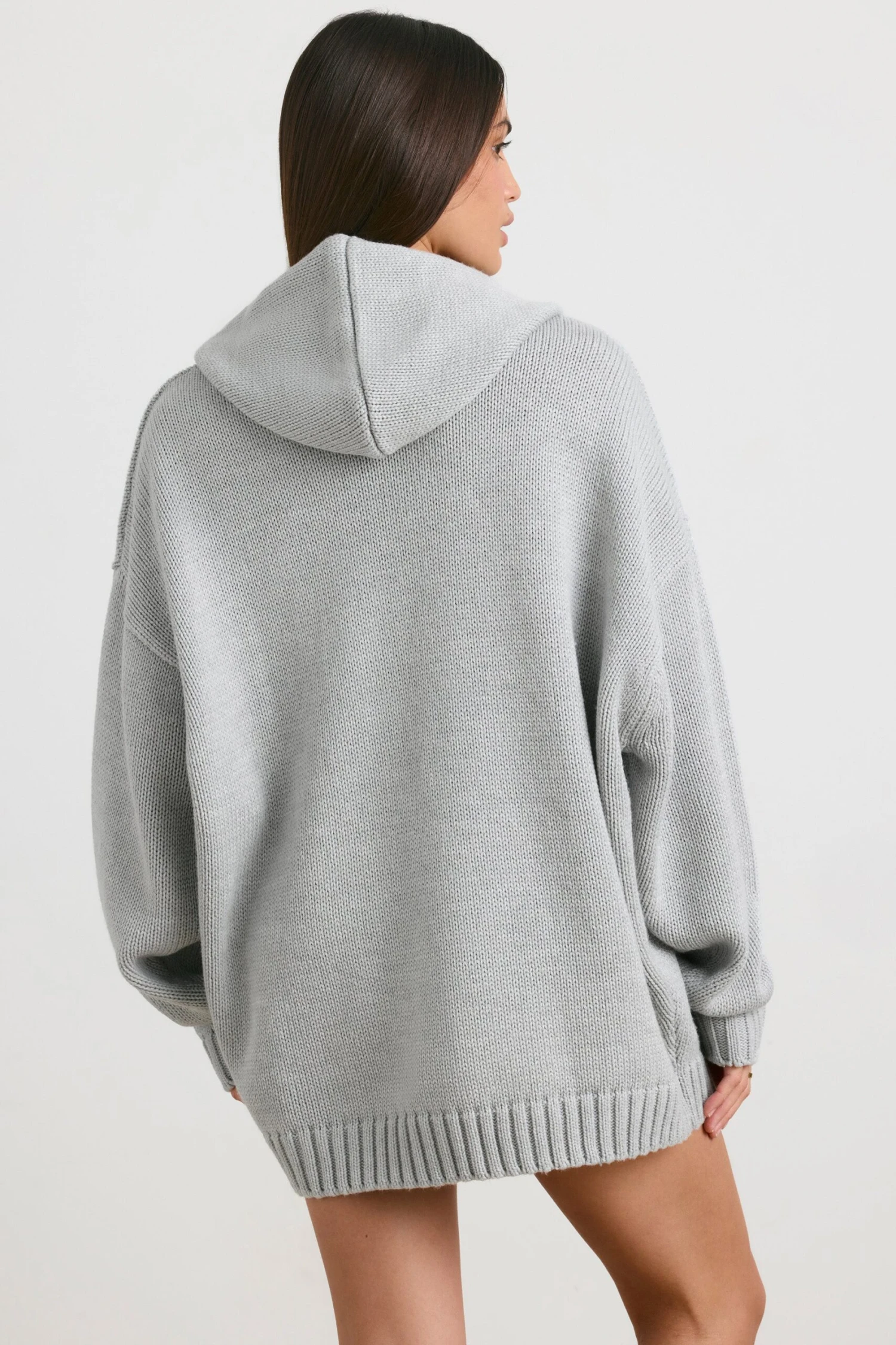 Boyfriend - Oversized Chunky Knit Hoodie In Heather Grey - Image 3