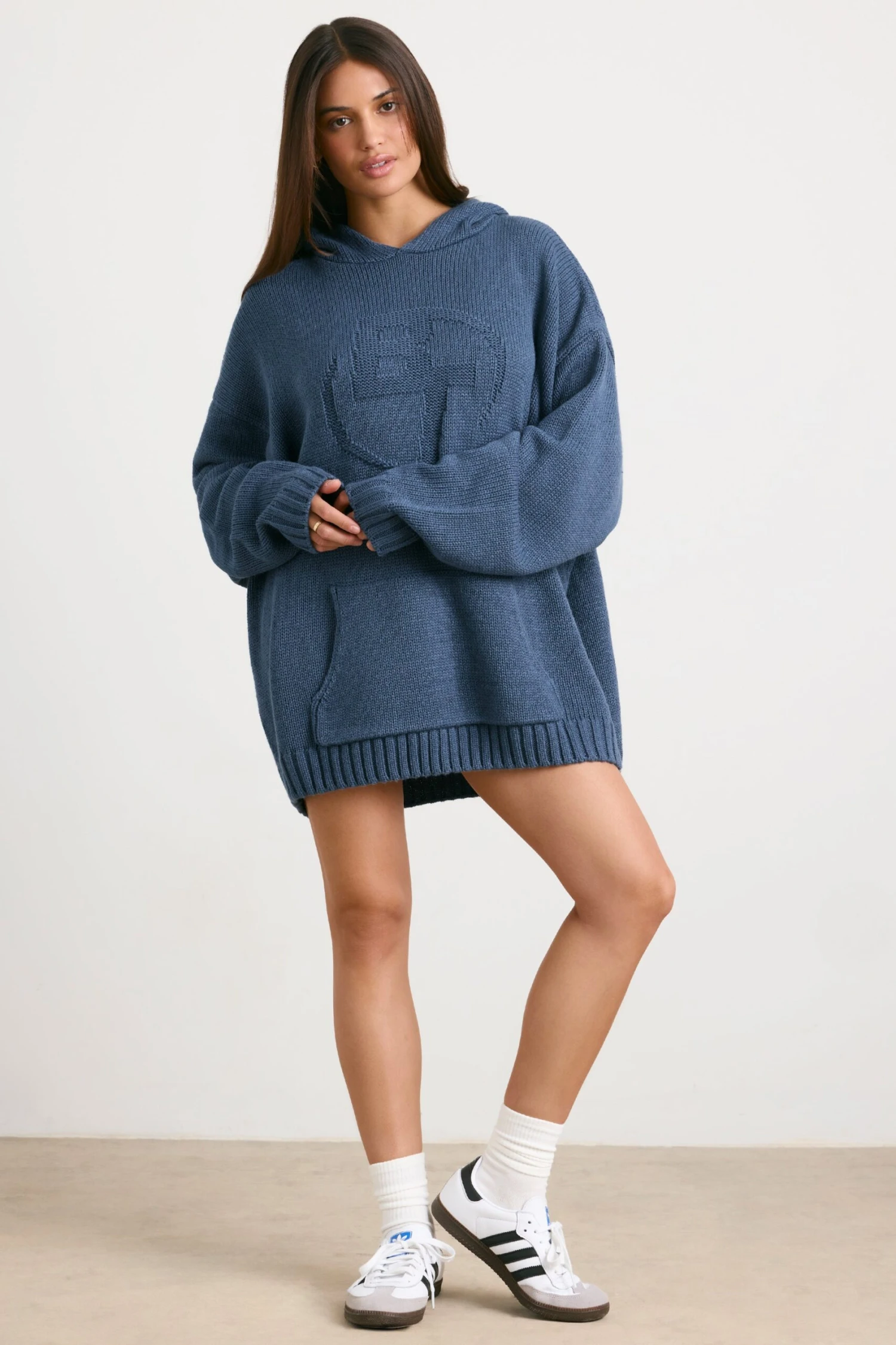 Boyfriend - Oversized Chunky Knit Hoodie In Washed Navy - Image 10
