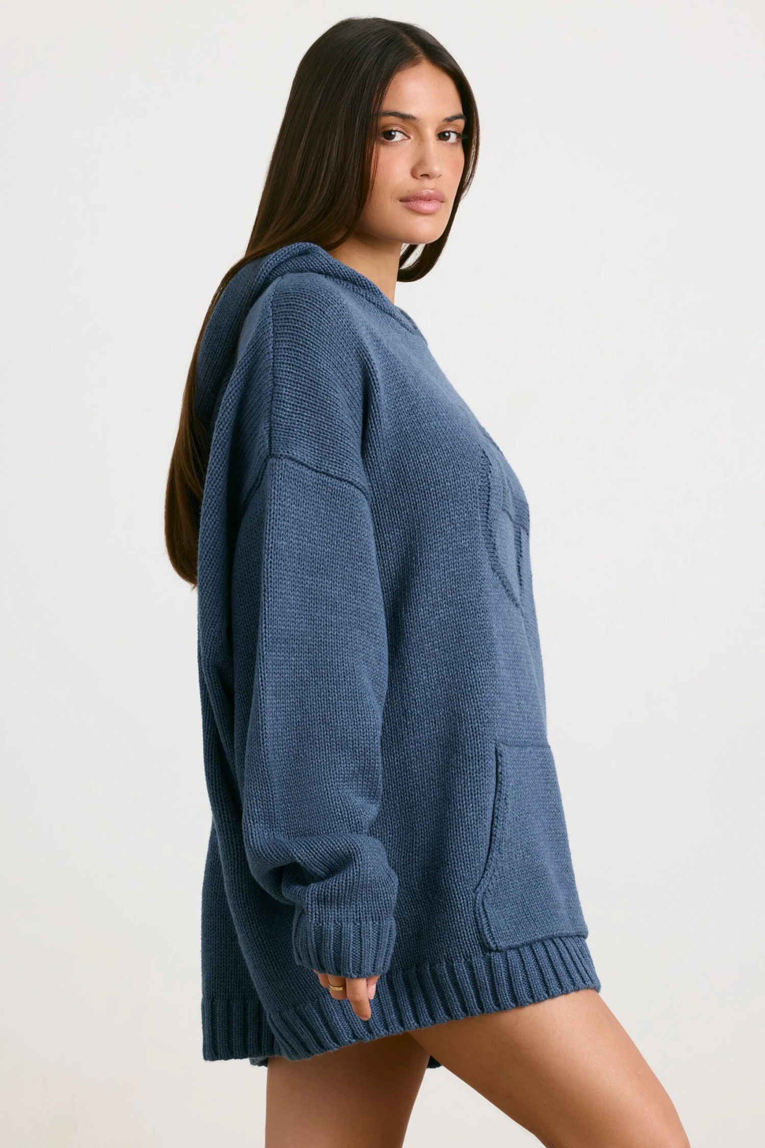 Boyfriend - Oversized Chunky Knit Hoodie In Washed Navy - Image 2