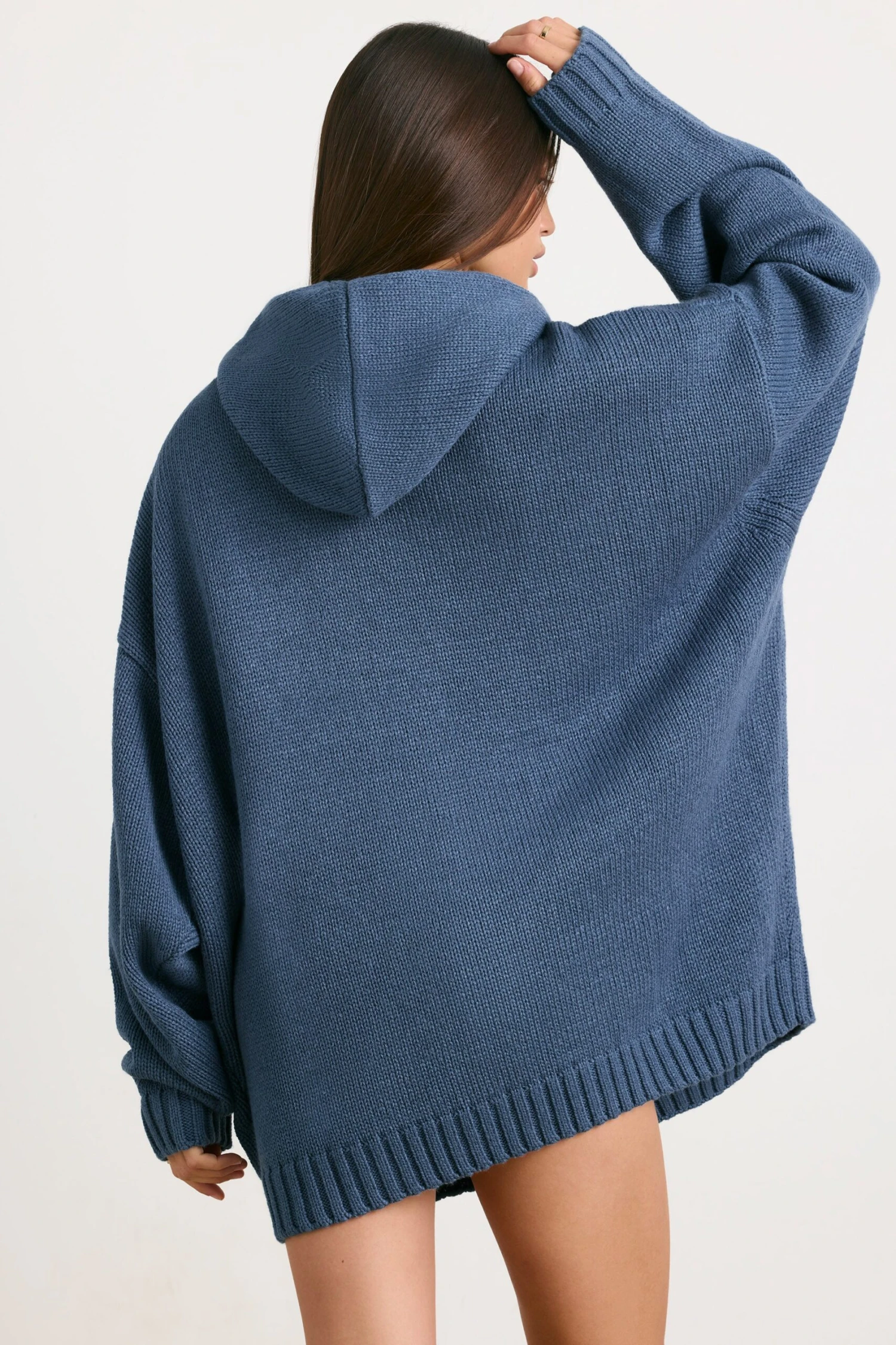 Boyfriend - Oversized Chunky Knit Hoodie In Washed Navy - Image 3