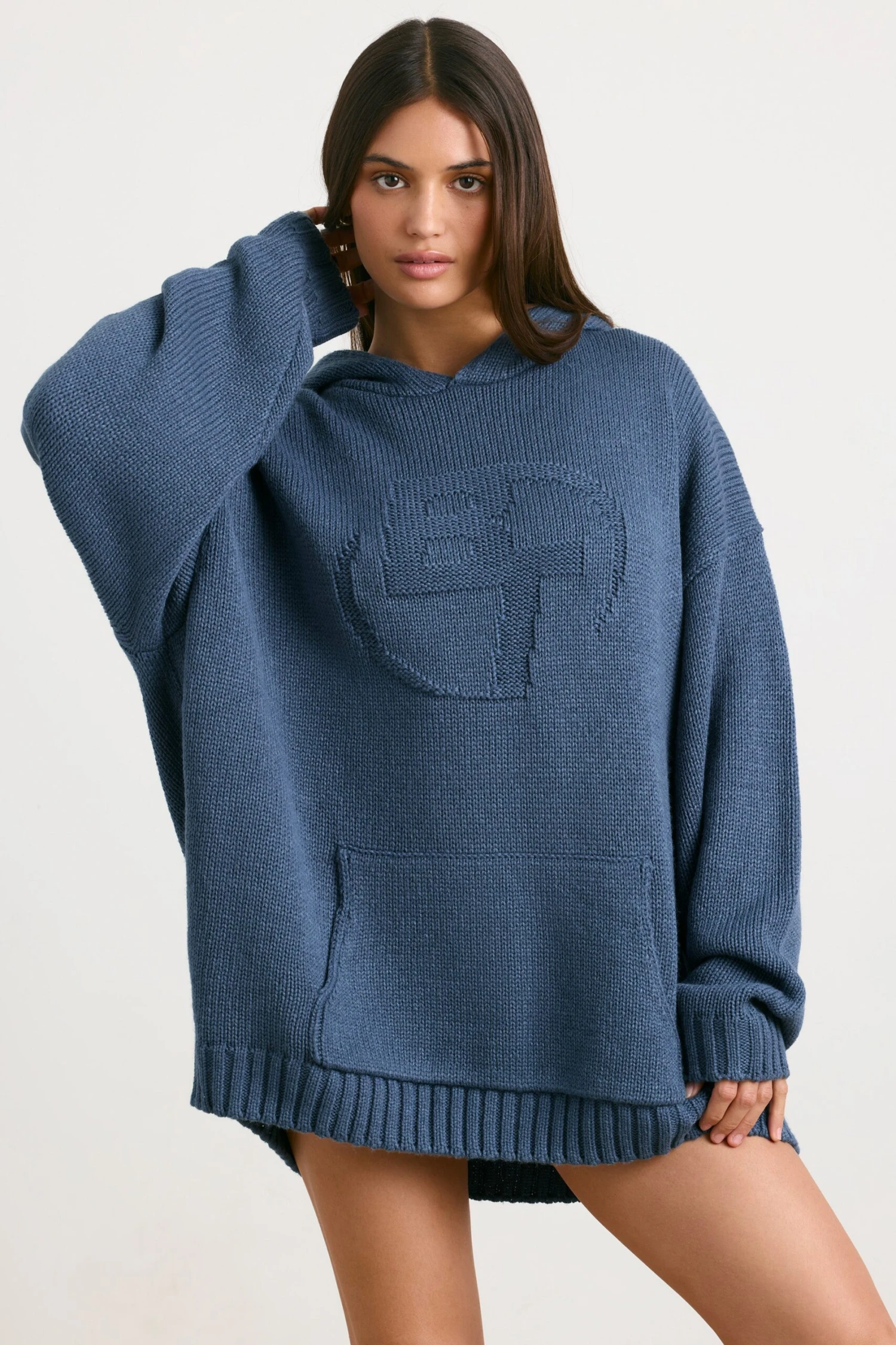 Boyfriend - Oversized Chunky Knit Hoodie In Washed Navy - Image 6