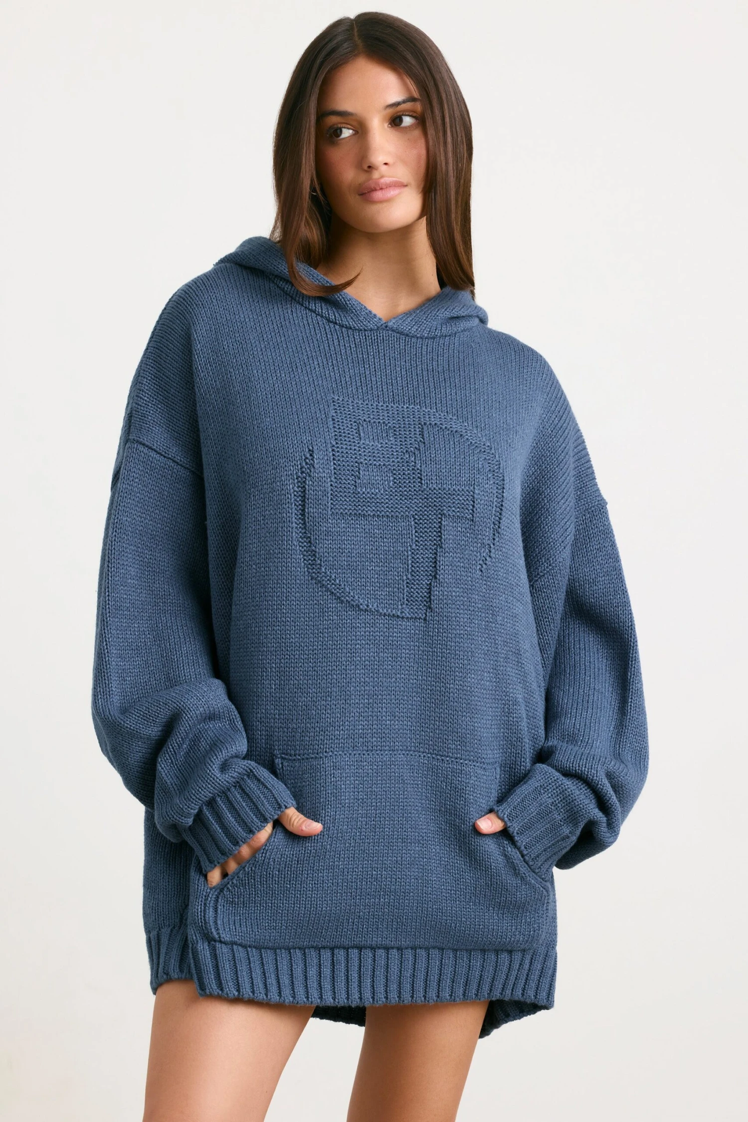 Boyfriend - Oversized Chunky Knit Hoodie In Washed Navy - Image 7