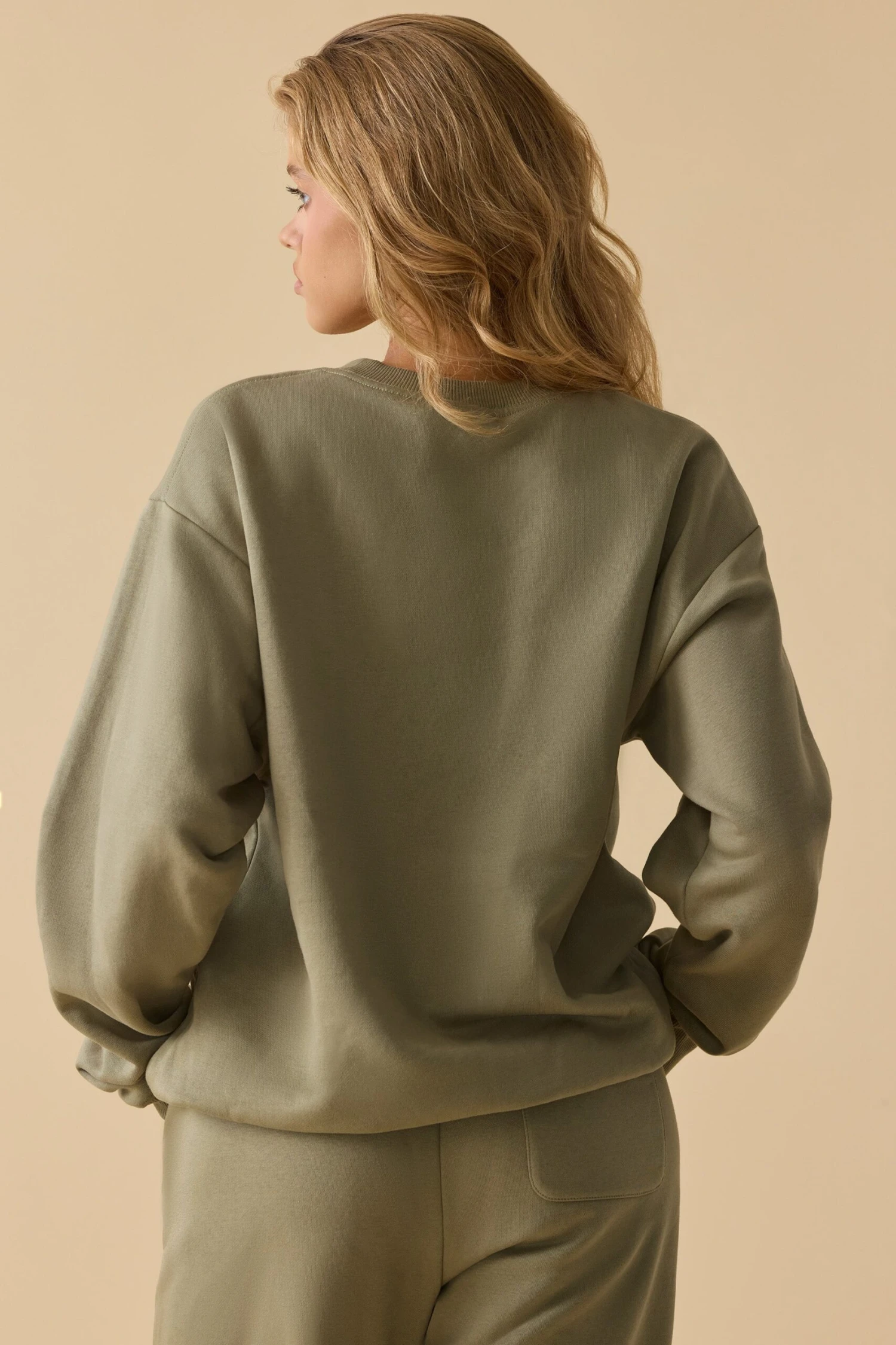 Signature - Oversized Crew Neck Sweatshirt In Soft Olive - Image 3