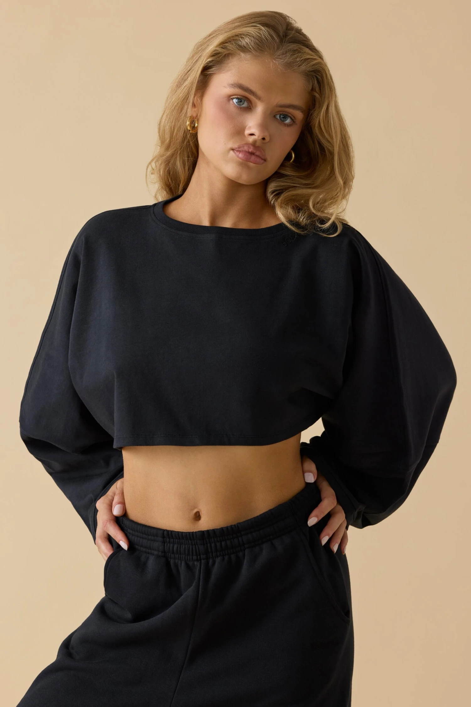 Day Off - Oversized Long Sleeve Crop Top In Black - Image 5