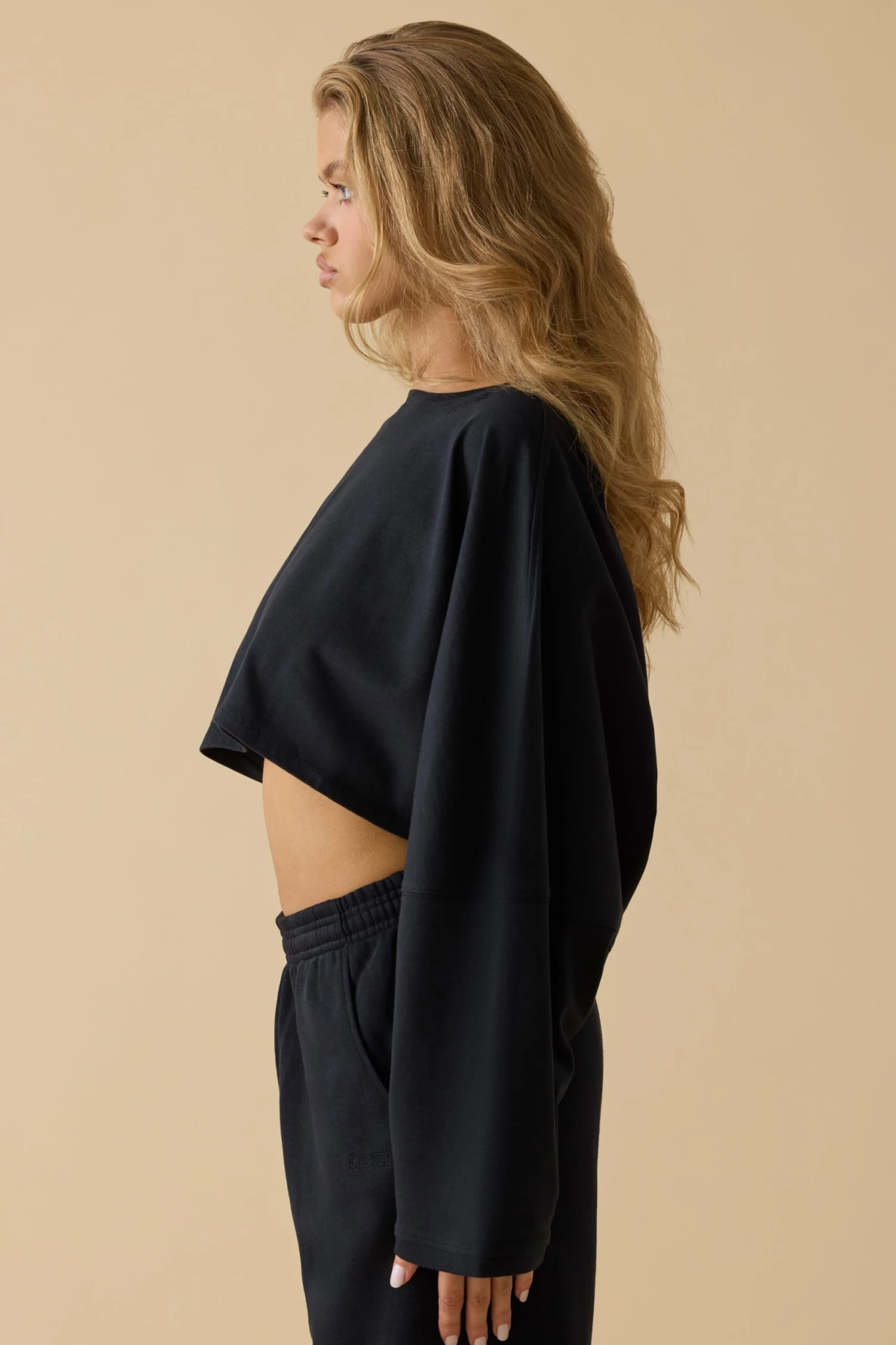 Day Off - Oversized Long Sleeve Crop Top In Black - Image 2