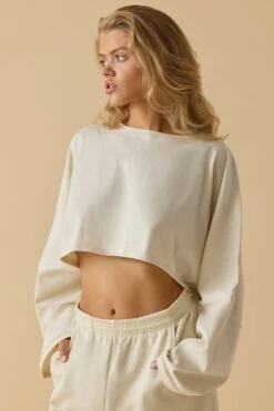 Day Off - Oversized Long Sleeve Crop Top In Bone