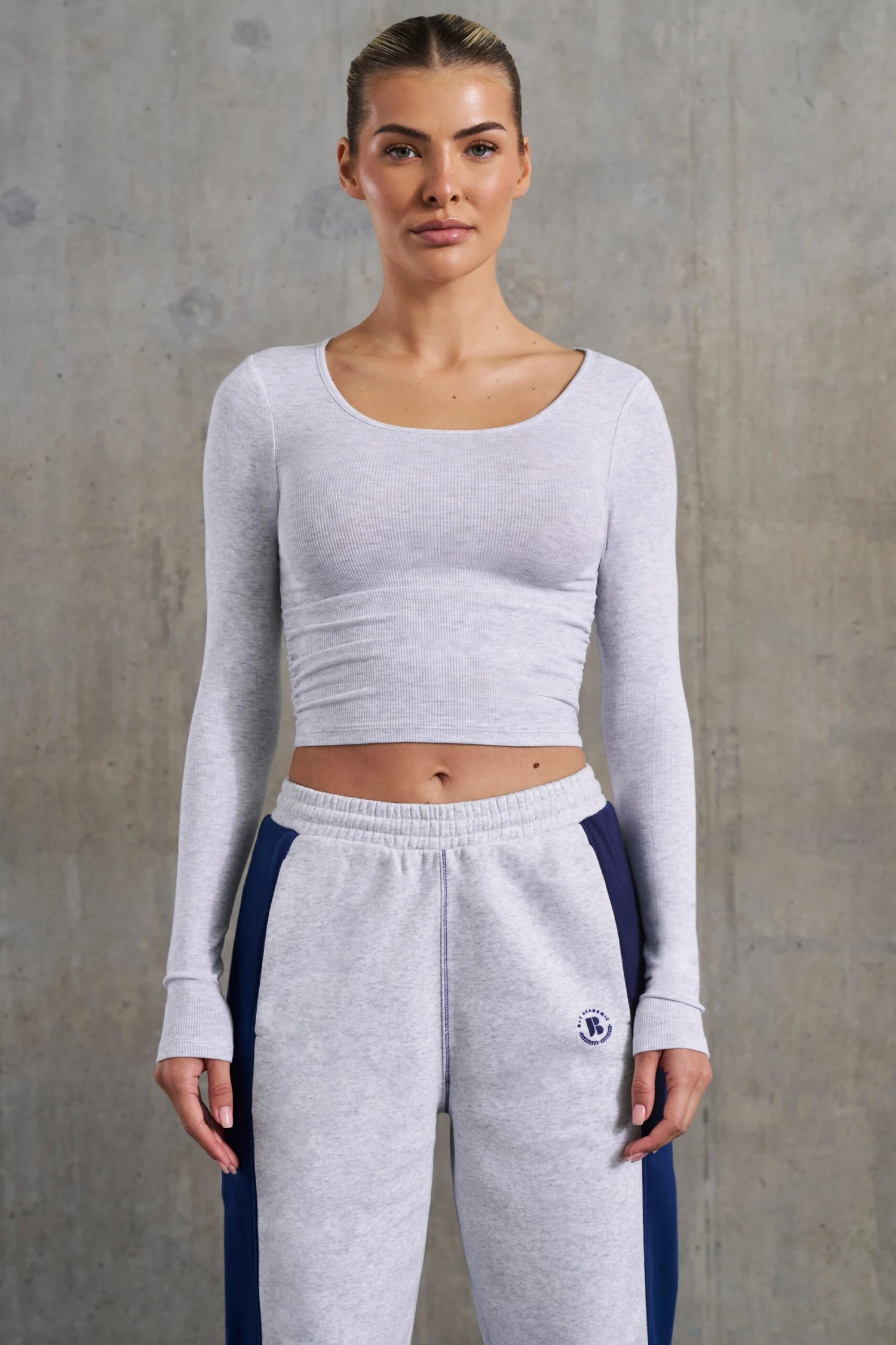 Achieve - Soft Rib Long Sleeve Top In Heather Grey - Image 5