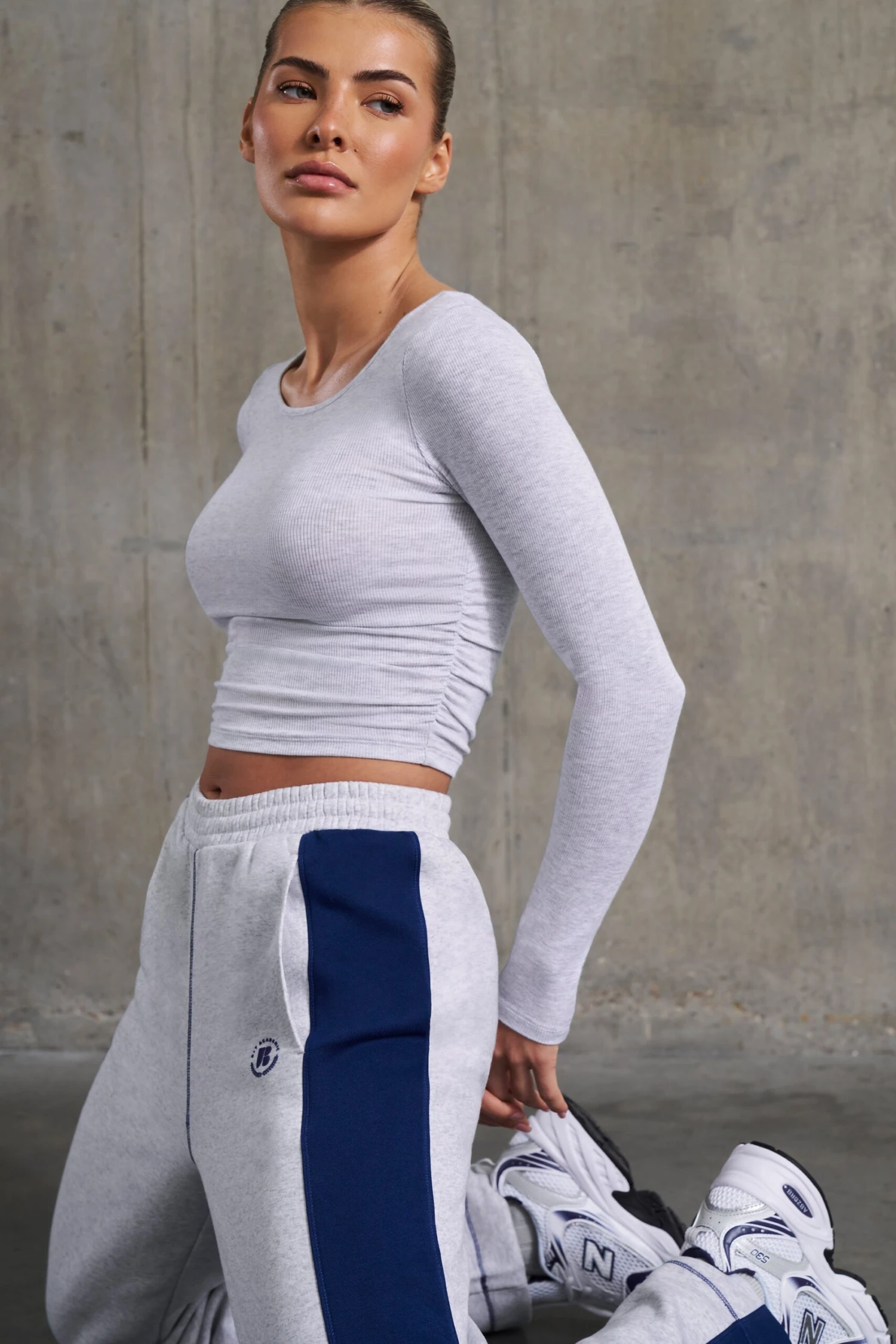 Achieve - Soft Rib Long Sleeve Top In Heather Grey - Image 10