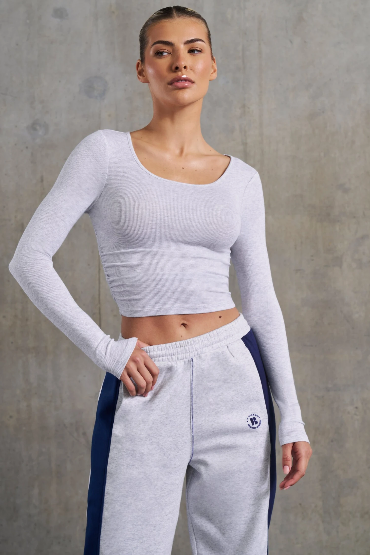 Achieve - Soft Rib Long Sleeve Top In Heather Grey - Image 6