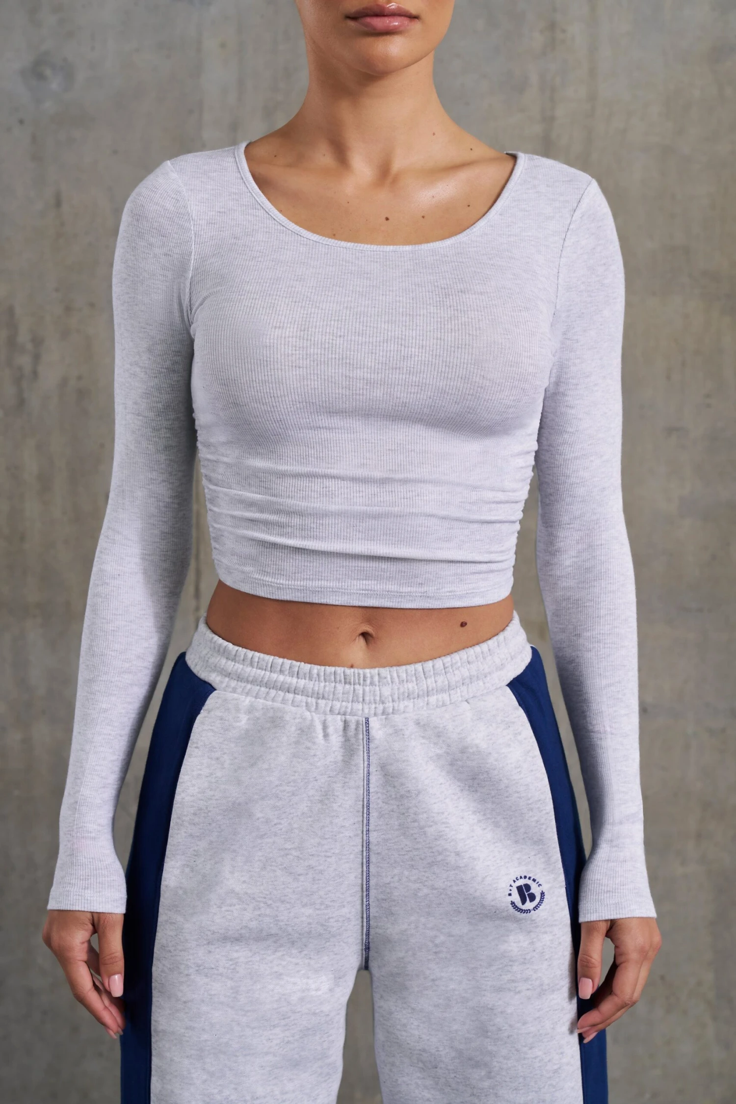 Achieve - Soft Rib Long Sleeve Top In Heather Grey - Image 4